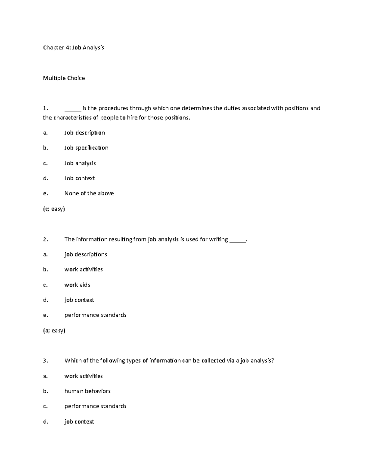 Job Analysis Results In Mcq