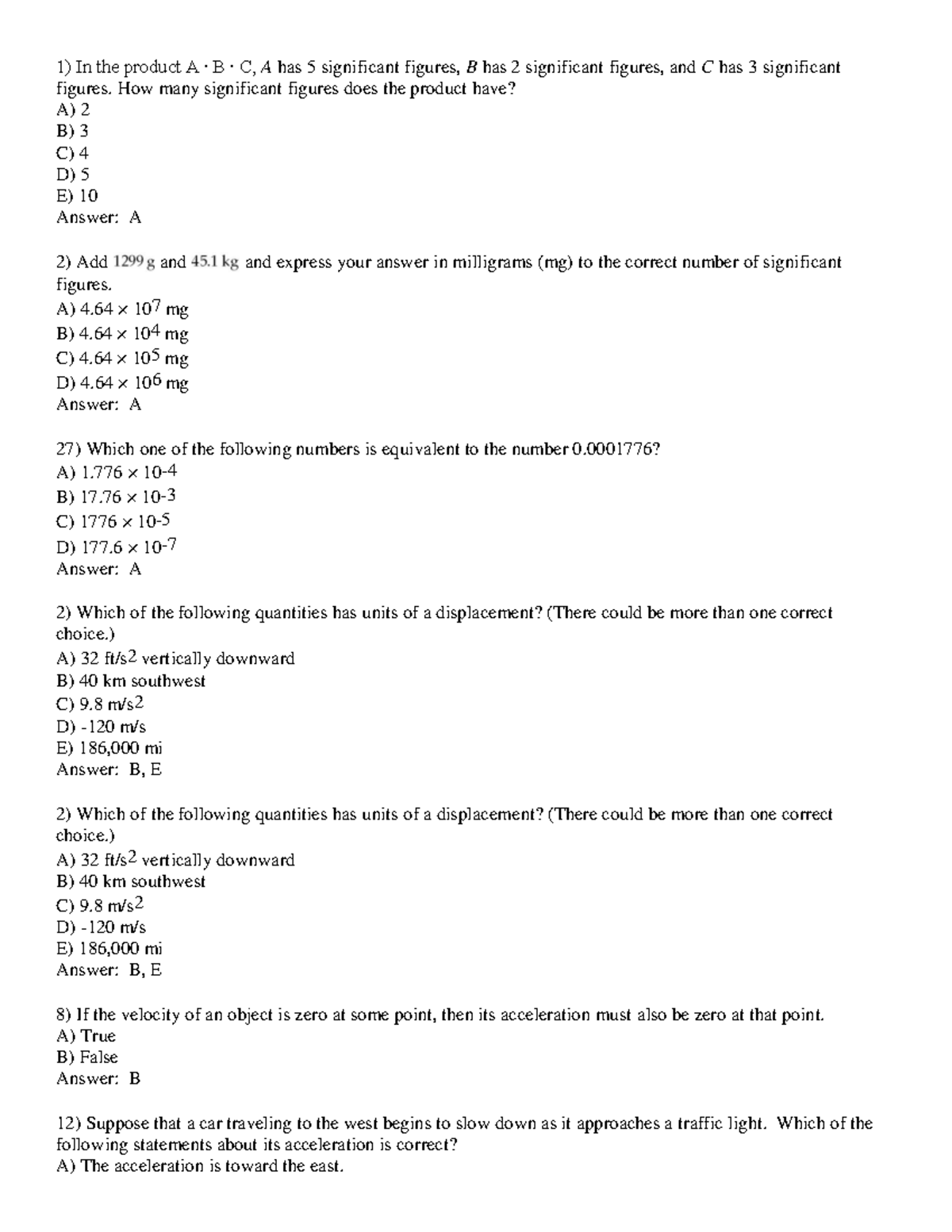 CP1 test 1 - Practice material for test 1 - In the product A ∙ B ∙ C, A ...