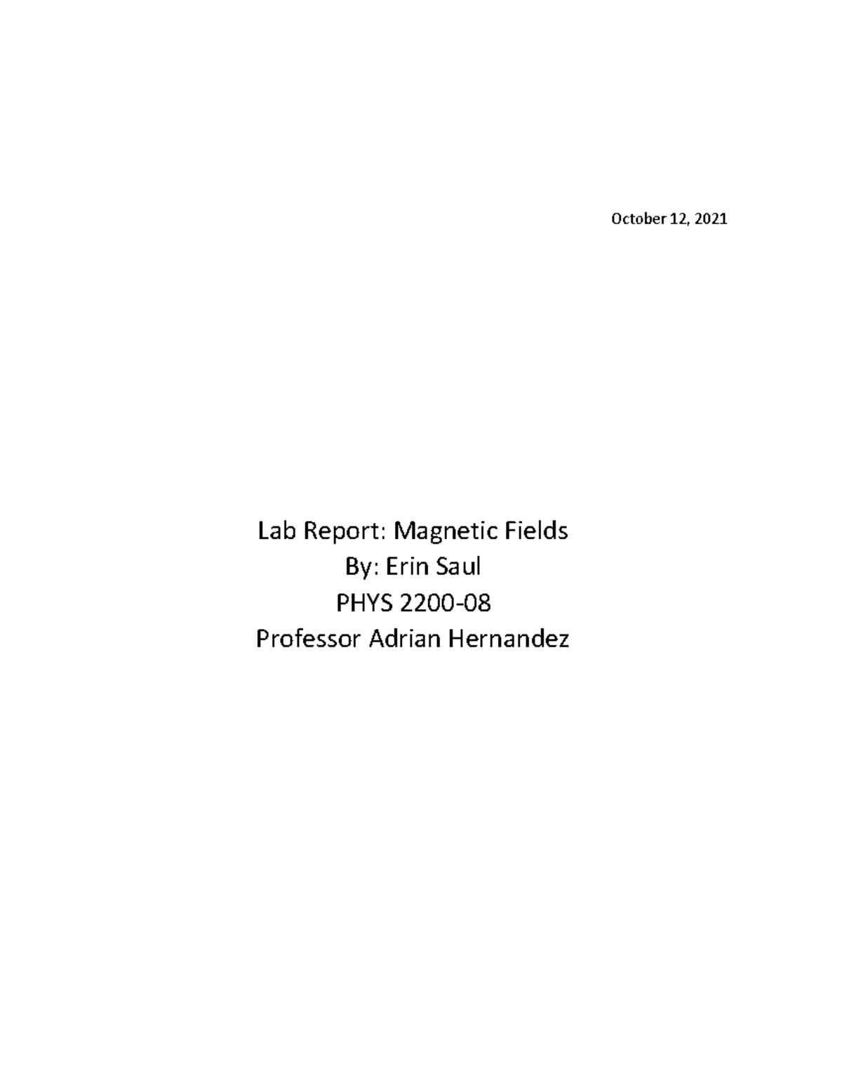 Fields Lab Report PHYS 2200 Cal State LA Studocu