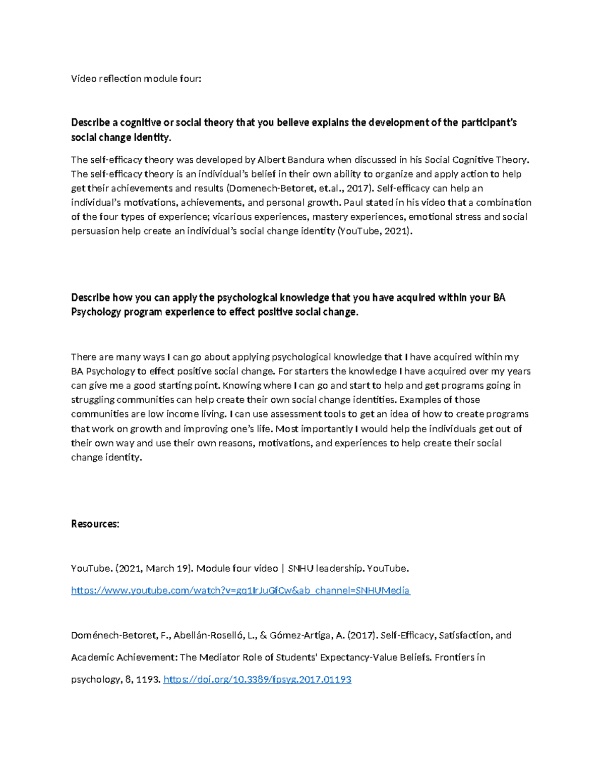 PSY 491 Module 4 video reaction - Video reflection module four ...