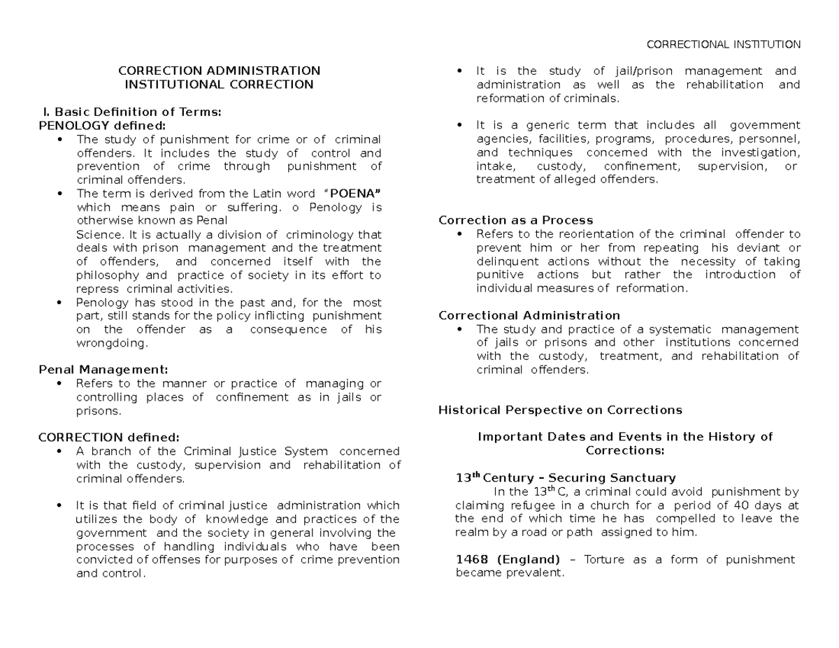 Correction Administration CORRECTION ADMINISTRATION INSTITUTIONAL