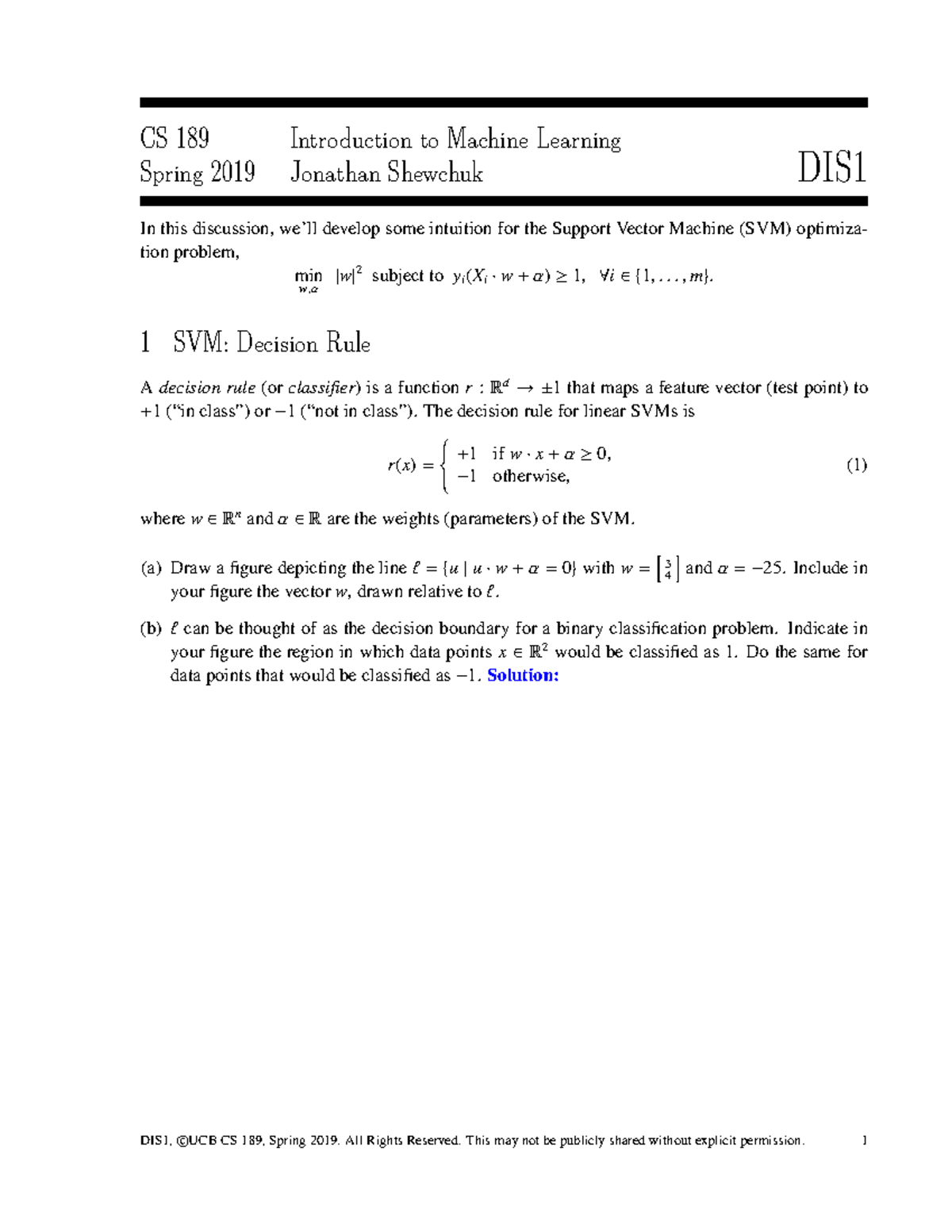 Dis1sol CS 189 Discussion 1 and Solution CS 189 Introduction to