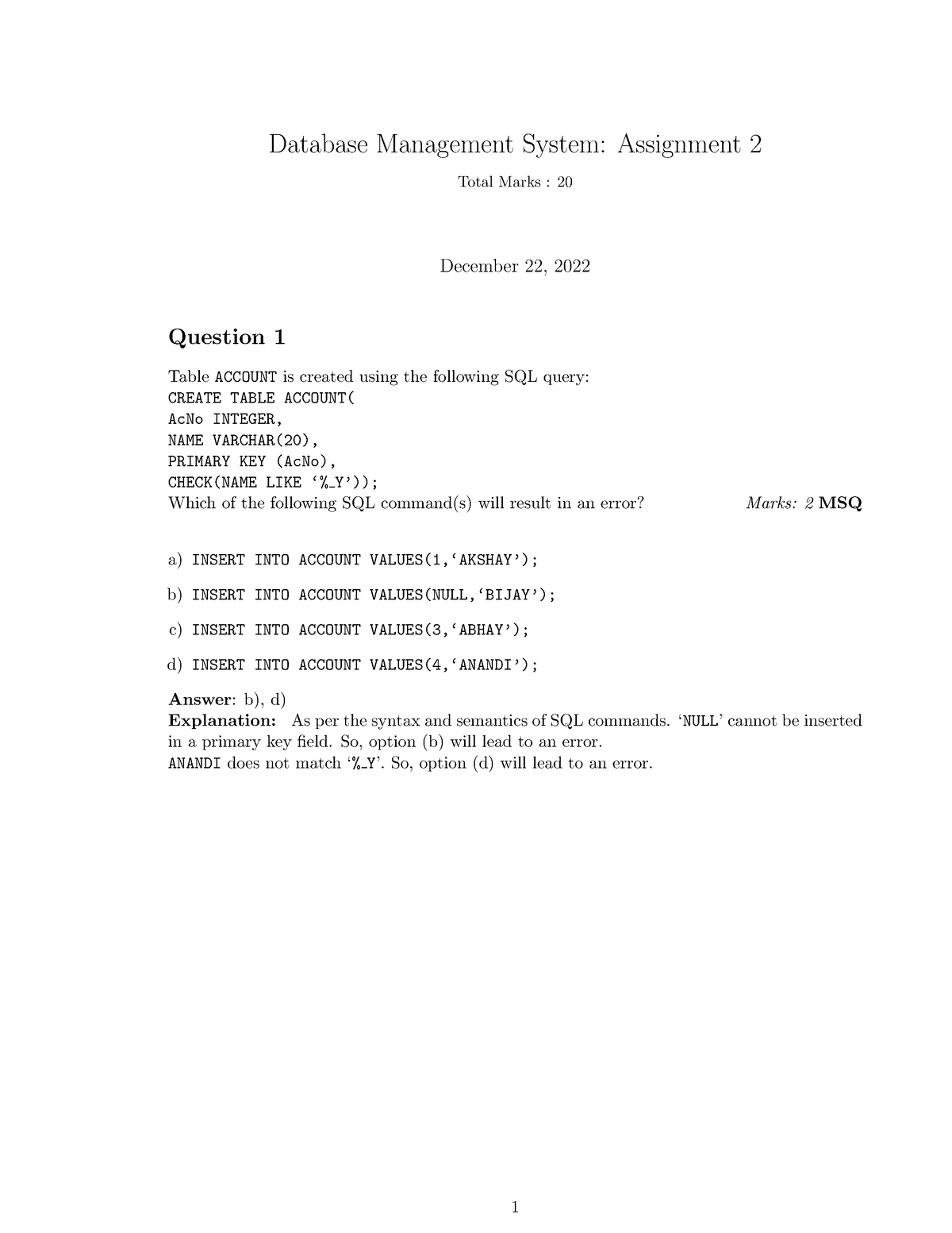 DBMS Solution-2 - Database Management System Solutions - Database ...