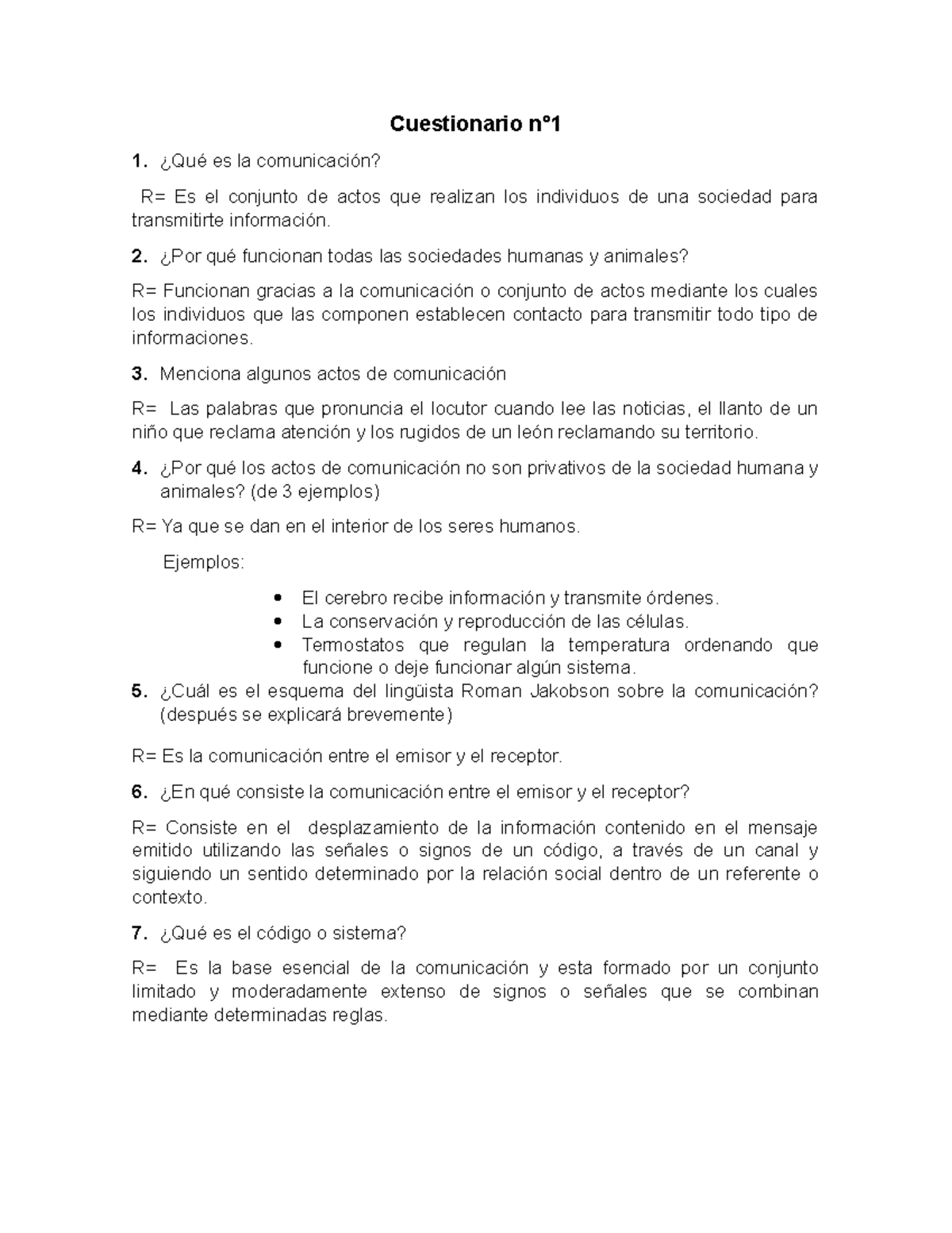 Cuestionario De Comunicación - Cuestionario N° 1. ¿Qué Es La ...