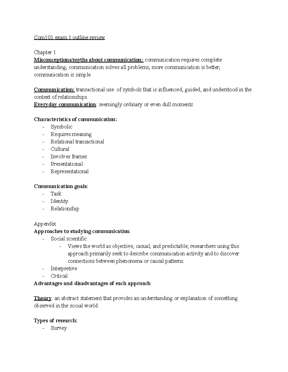 Com101 Exam 1-5 - Lecture Notes 1-5 - Com101 Exam 1 Outline Review ...