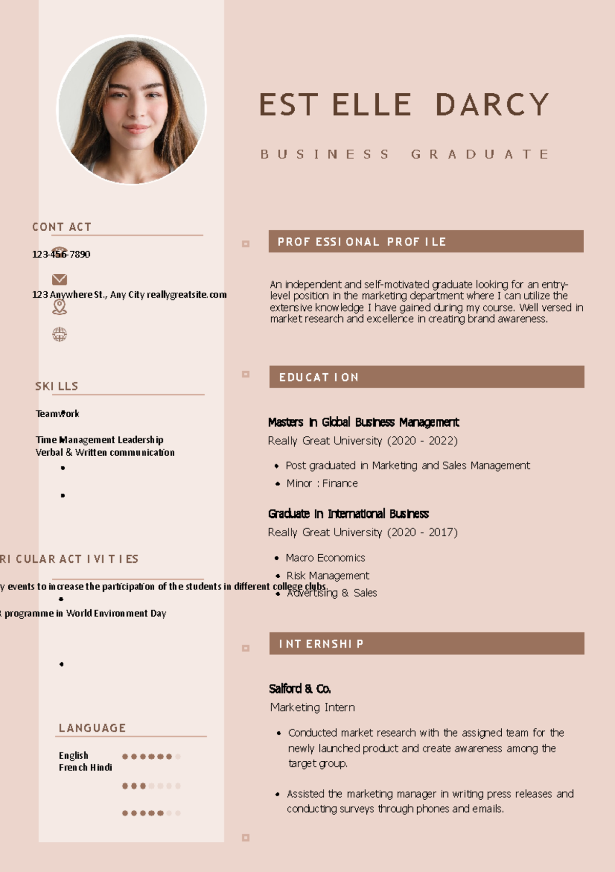 Beige Minimalist Academic Resume - CONT ACT 123-456- 123 Anywhere St ...