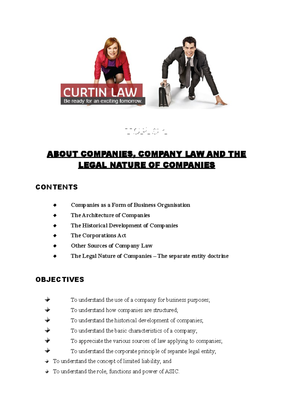 Handbook chap 1 - TOPIC 1 ABOUT COMPANIES, COMPANY LAW AND THE LEGAL ...