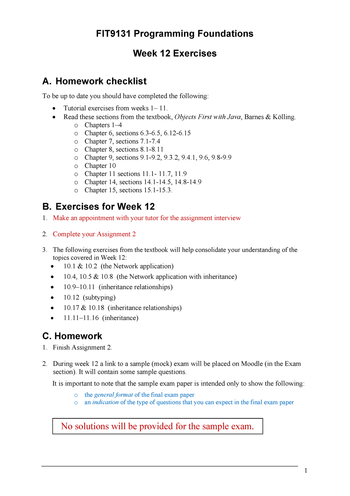 Week 12 Exercises Week 12 Fit9 131 Programming Foundations Week 12 Exercises 1 A Homework Studocu