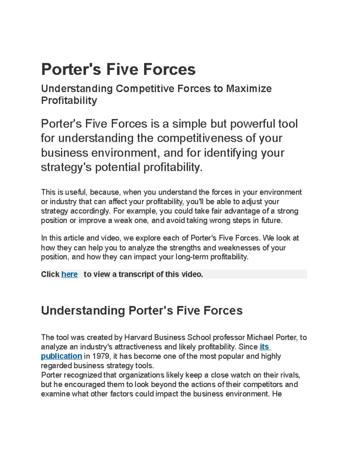 Porter's Five Forces - Articles that are mandate for class - Porter's ...
