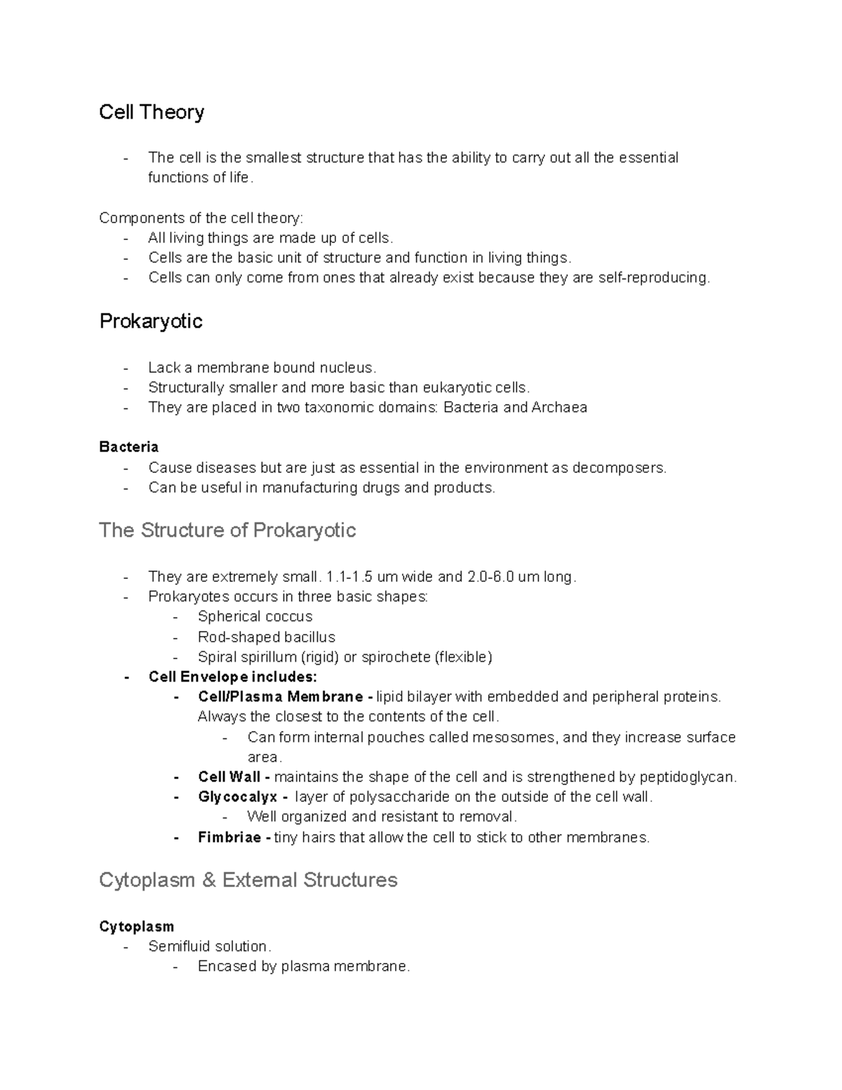 BSC 110 Chapter 4 Notes - Covers prokaryotic and eukaryotic cell ...