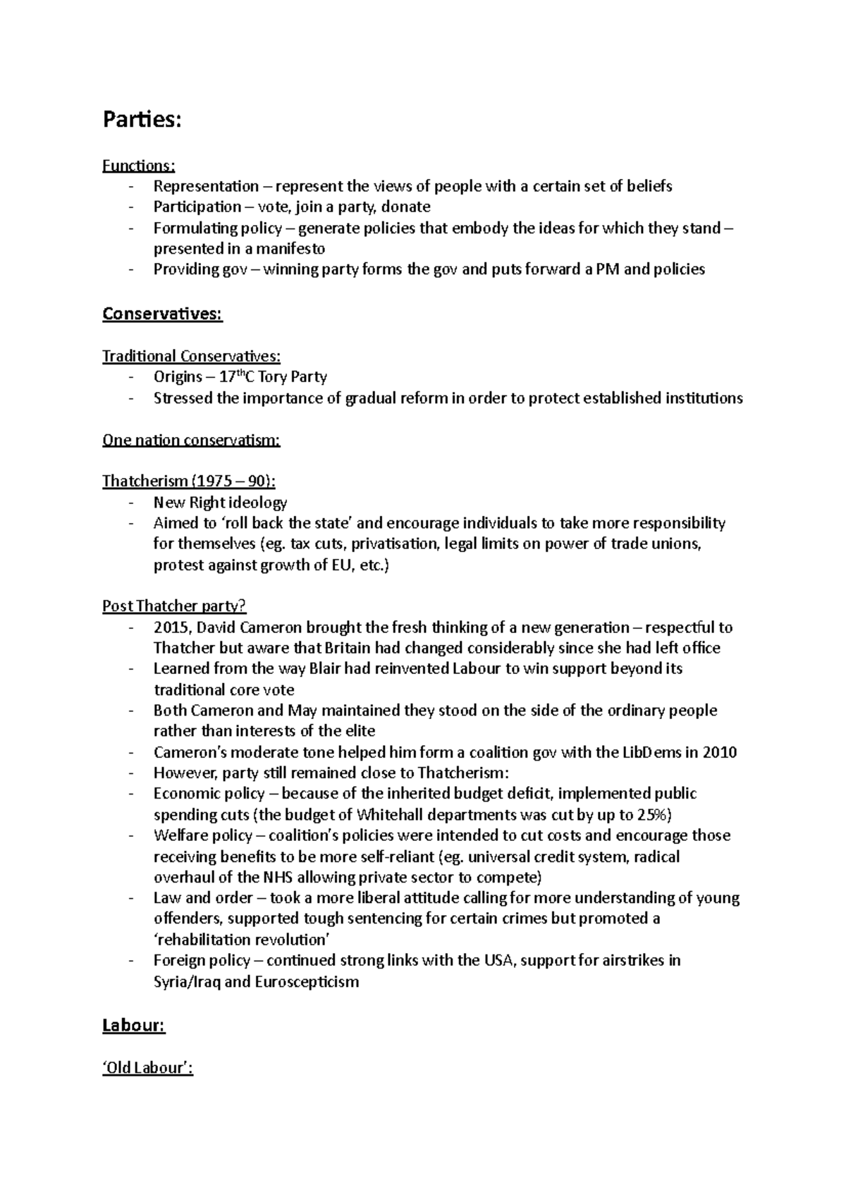 UK Parties (Edexcel Politics) - Parties: Functions: - Representation ...