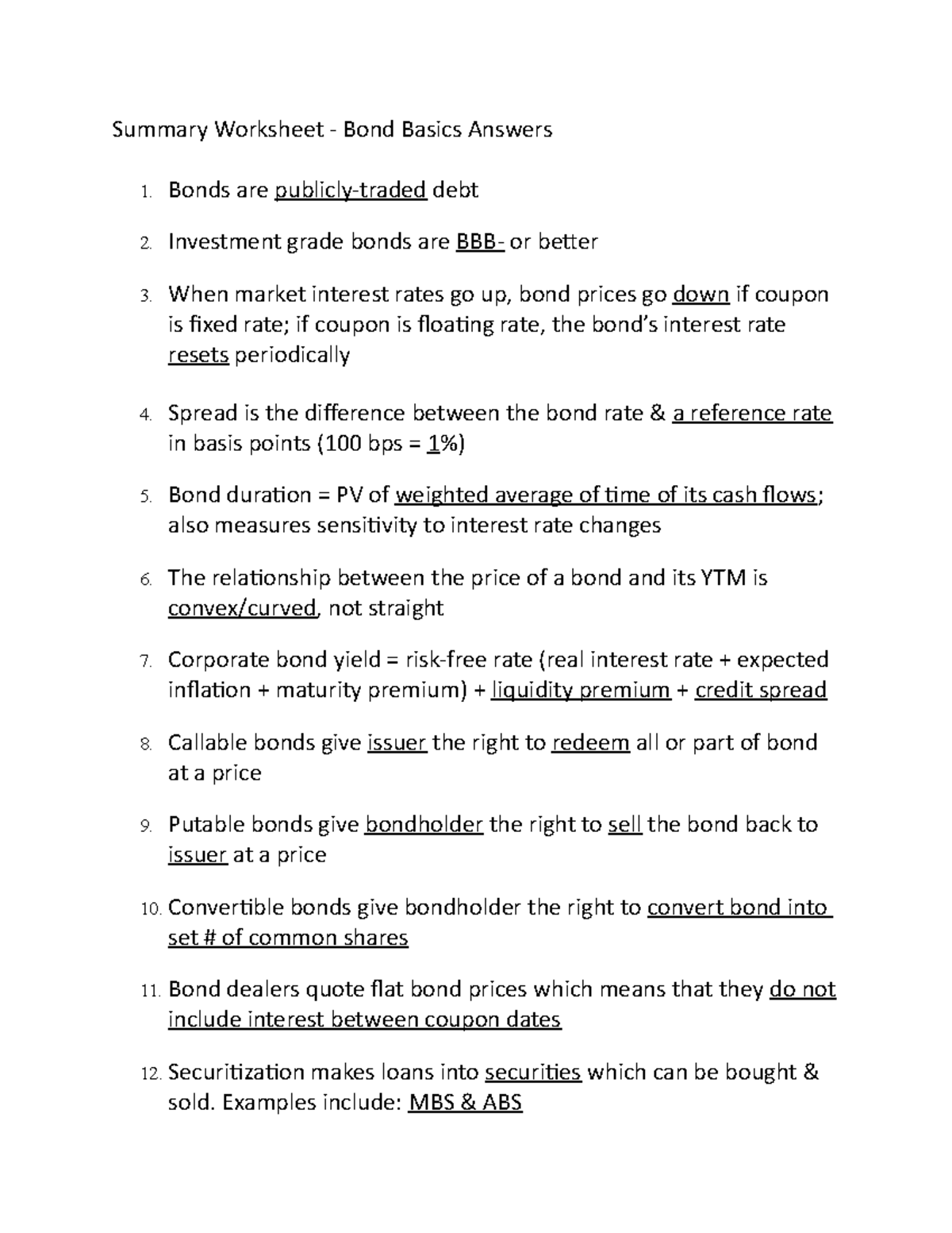Chapter 6b Summary Worksheet answers - Summary Worksheet - Bond Basics ...