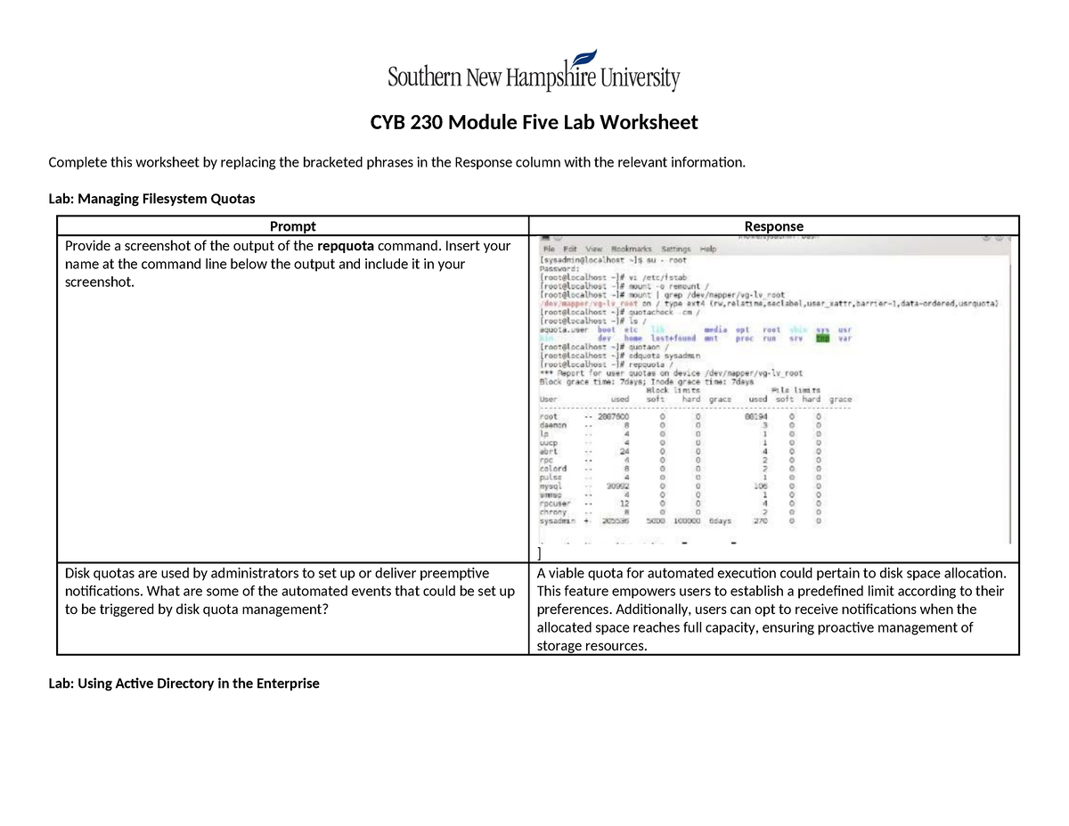 Cyb 230 Module Five Lab Worksheet Cyb 230 Module Five Lab Worksheet Complete This Worksheet By 7888