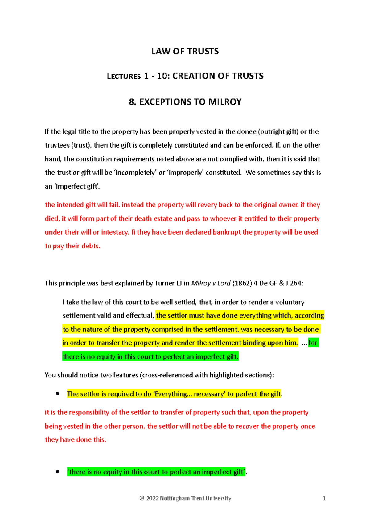 Lecture 8 - Exceptions to Milroy - LAW OF TRUSTS LECTURES 1 - 10 ...