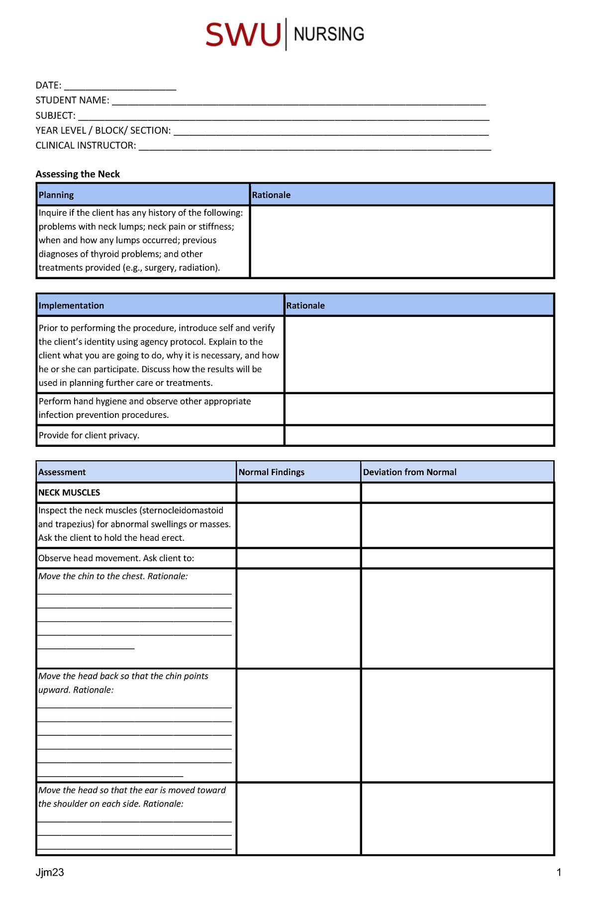 Neck Student Activity 1 - Jjm23 1 DATE: _____________________ STUDENT ...