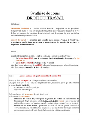 Script Travail 1 - Polycopié - Droit Du Travail 1 (Relations ...