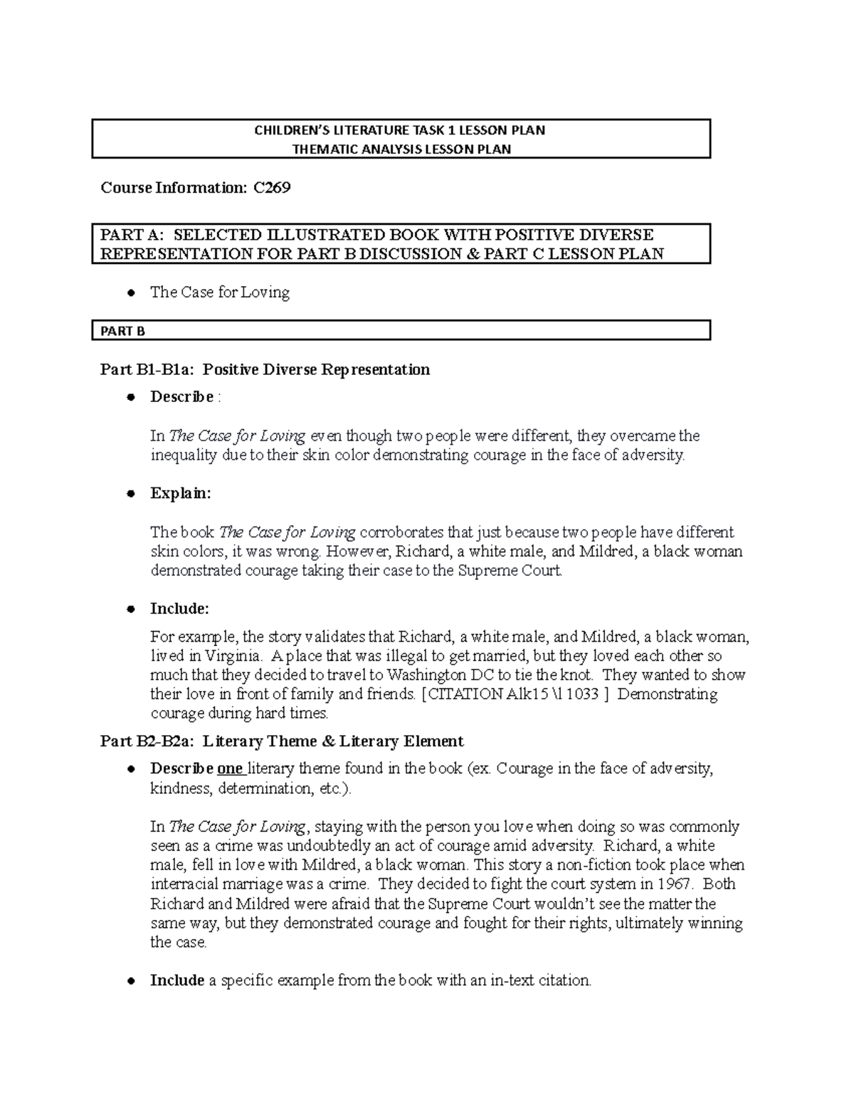 Case for Loving Adjustments - CHILDREN’S LITERATURE TASK 1 LESSON PLAN ...