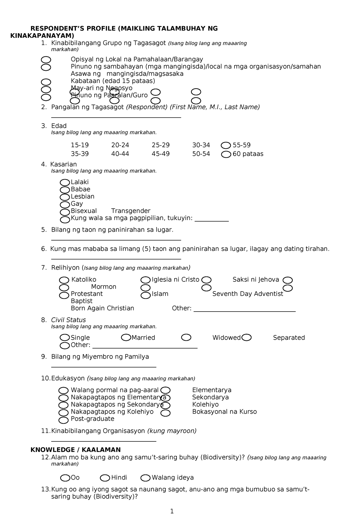 Knowledge, Attitude AND Practices (KAP) Survey Questionnaire FOR Cmemp ...