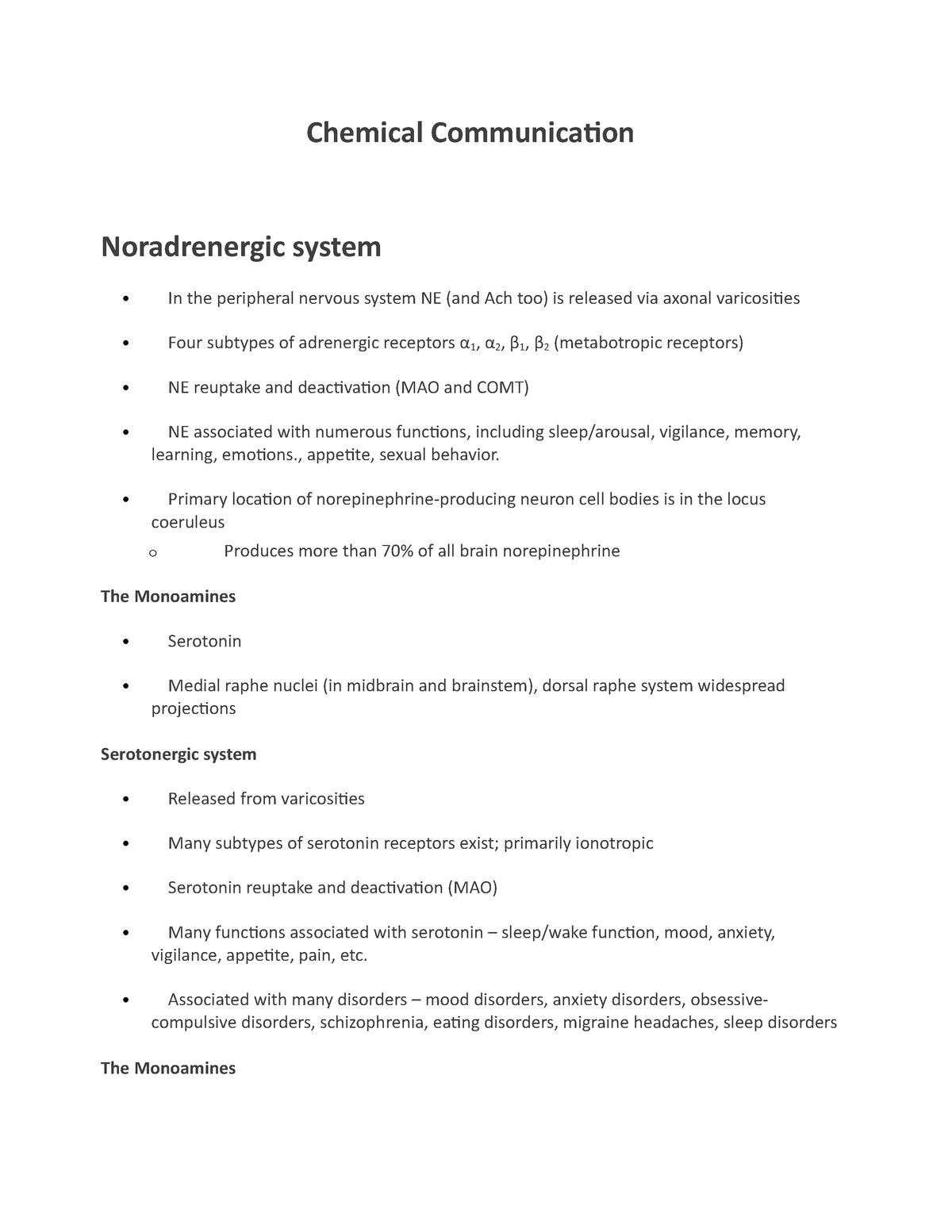 Chemical Communication 3 - Chemical Communication Noradrenergic system ...