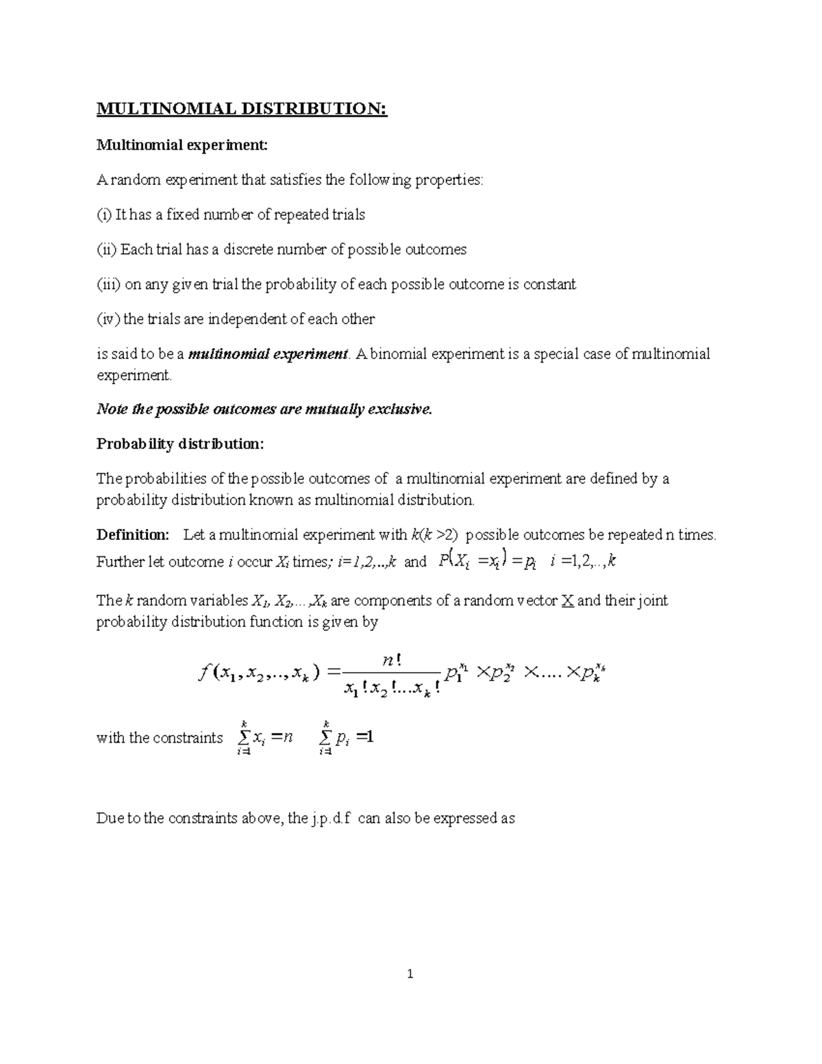 multinomial experiment in statistics