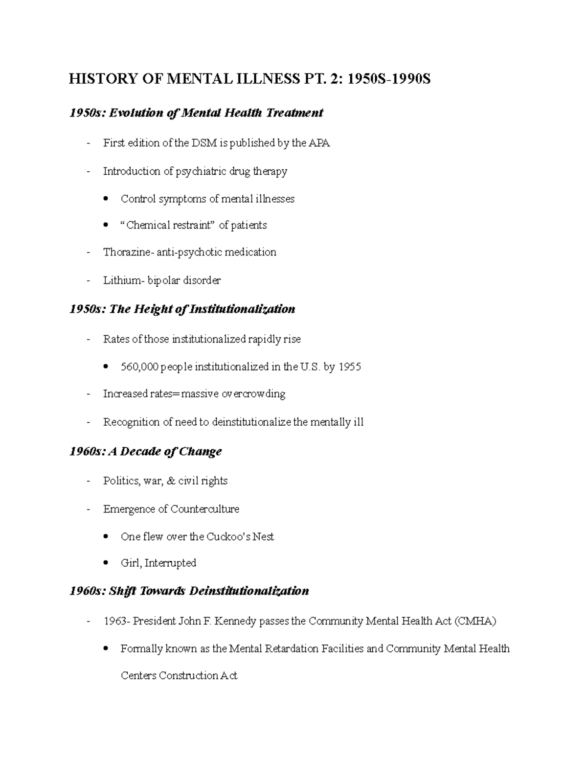 History OF Mental Illness PT 2 - HISTORY OF MENTAL ILLNESS PT. 2: 1950S ...