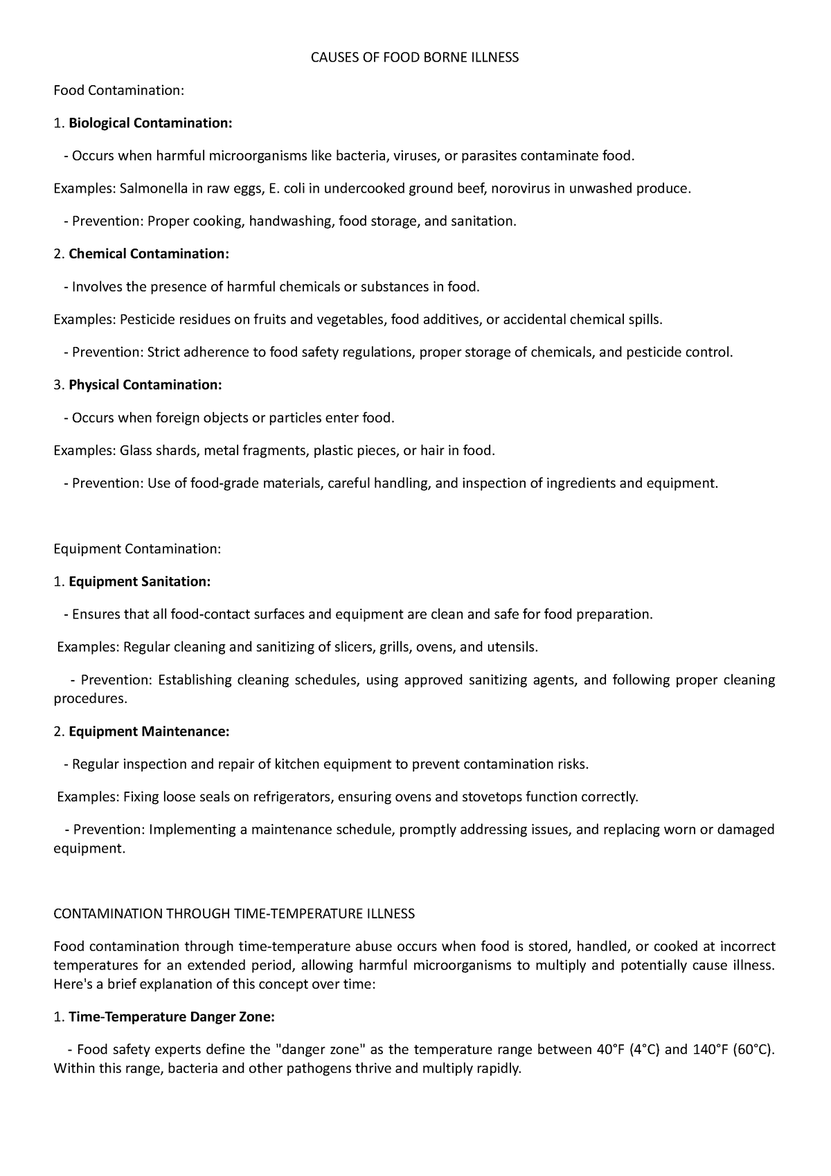 Causes OF FOOD BSHM - CAUSES OF FOOD BORNE ILLNESS Food Contamination ...