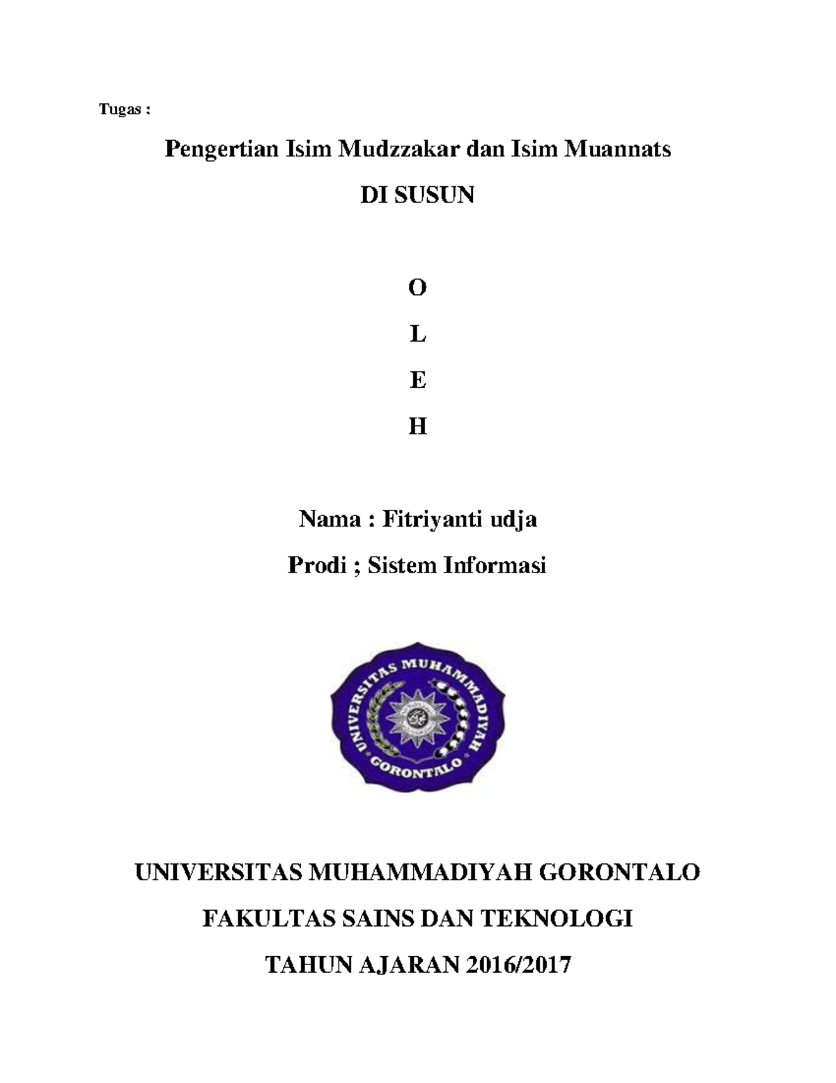 Makalah Bahasa Arab - Tugas : Pengertian Isim Mudzzakar Dan Isim ...