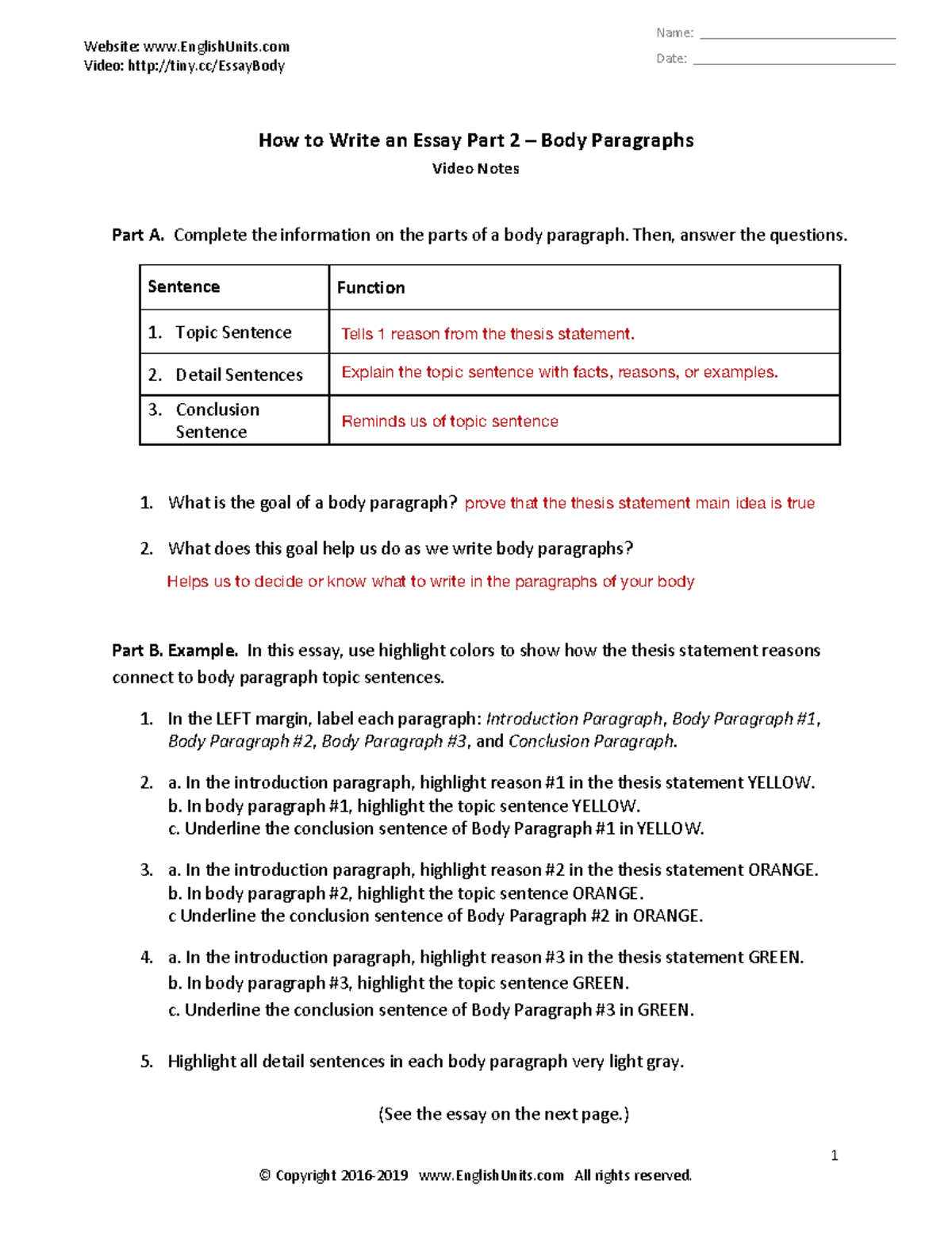 Assignments Body Paragraph - Website: EnglishUnits Video: tiny ...