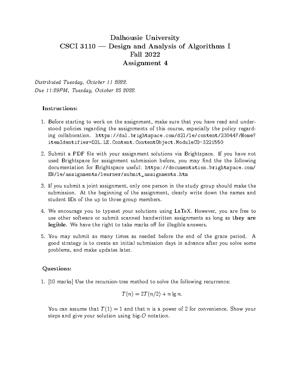 A4 - A1 assignment - Dalhousie University CSCI 3110 — Design and ...