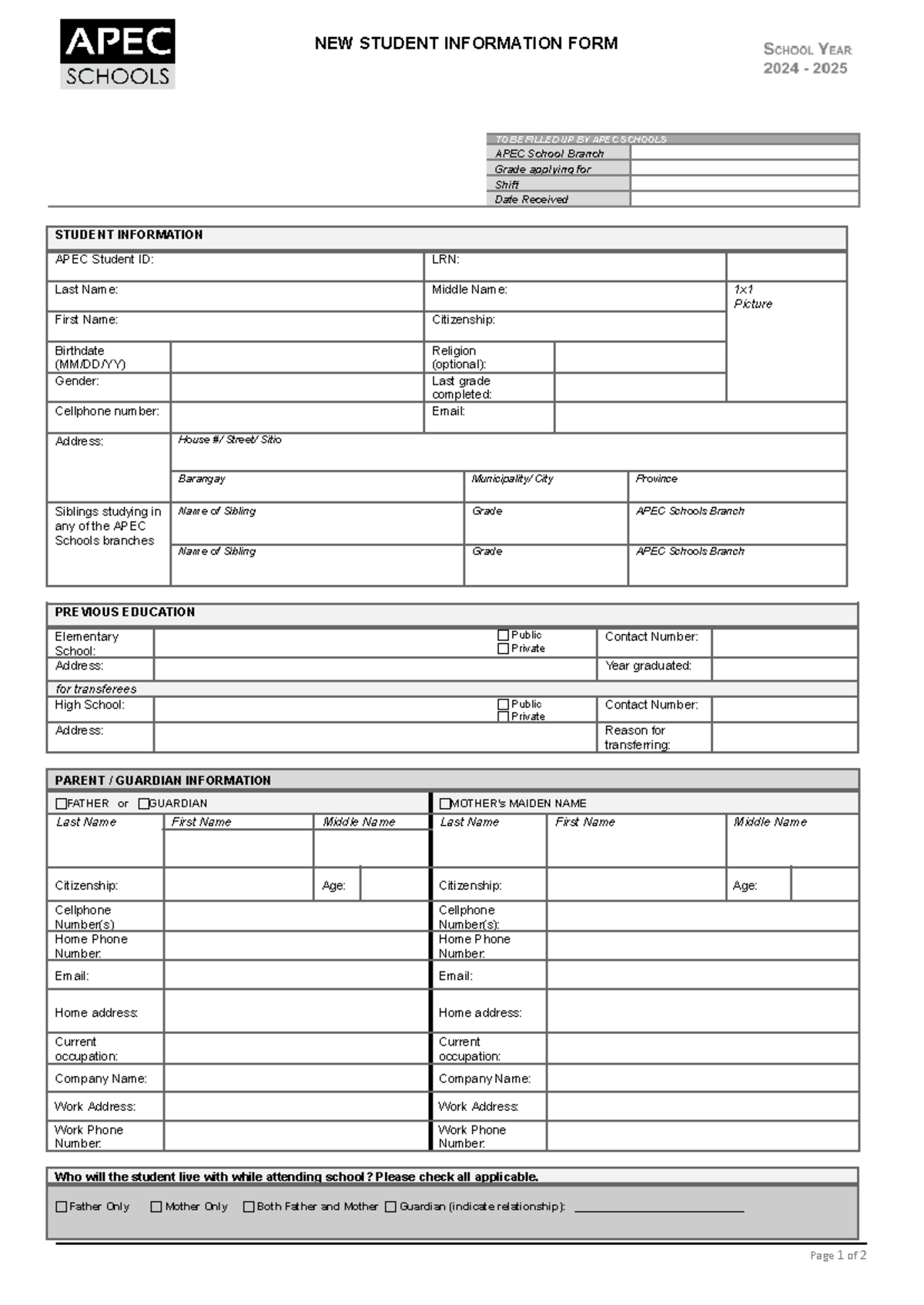 AD01.F1 - New Student Information Form SY24.docx - NEW STUDENT ...