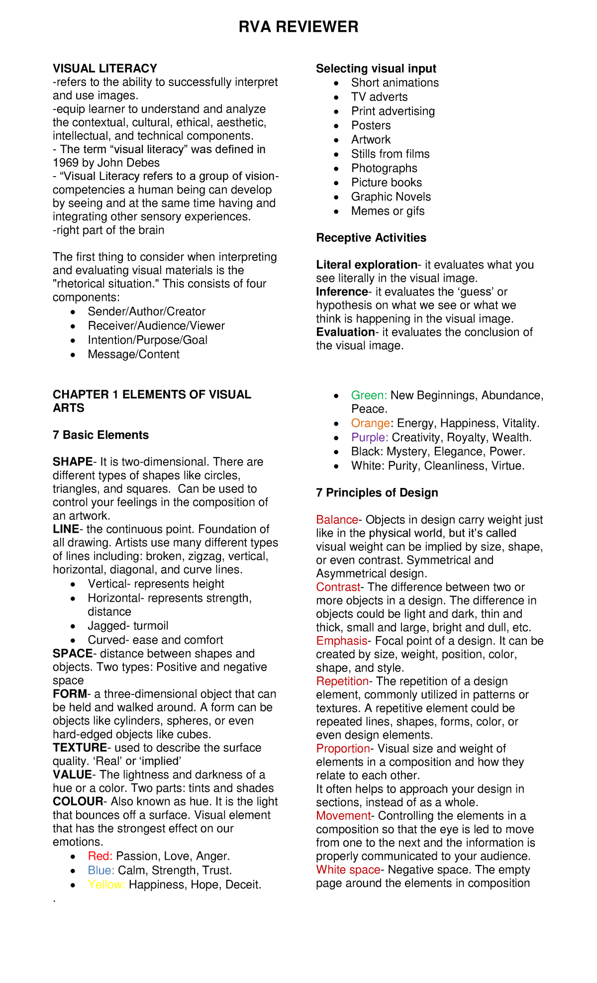 RVA Reviewer - RVA REVIEWER VISUAL LITERACY refers to the ability to ...