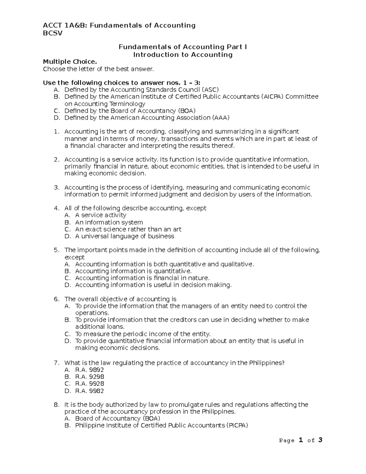 1-ACCOUNTING-1AB PRACTICE TEST - ACCT 1A&B: Fundamentals Of Accounting ...