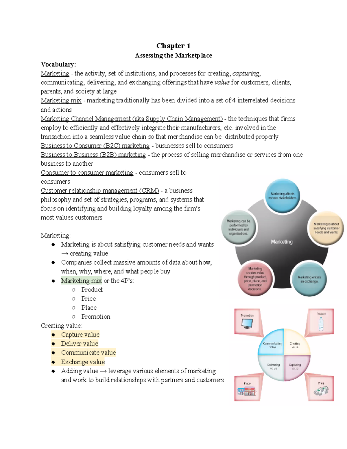 MKTG 530/550 Notes - Chapter 1 Assessing The Marketplace Vocabulary ...