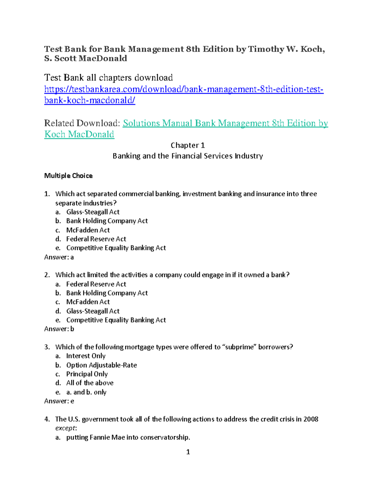 CHAP 1 Overview 2 - Test Bank For Bank Management 8th Edition By ...