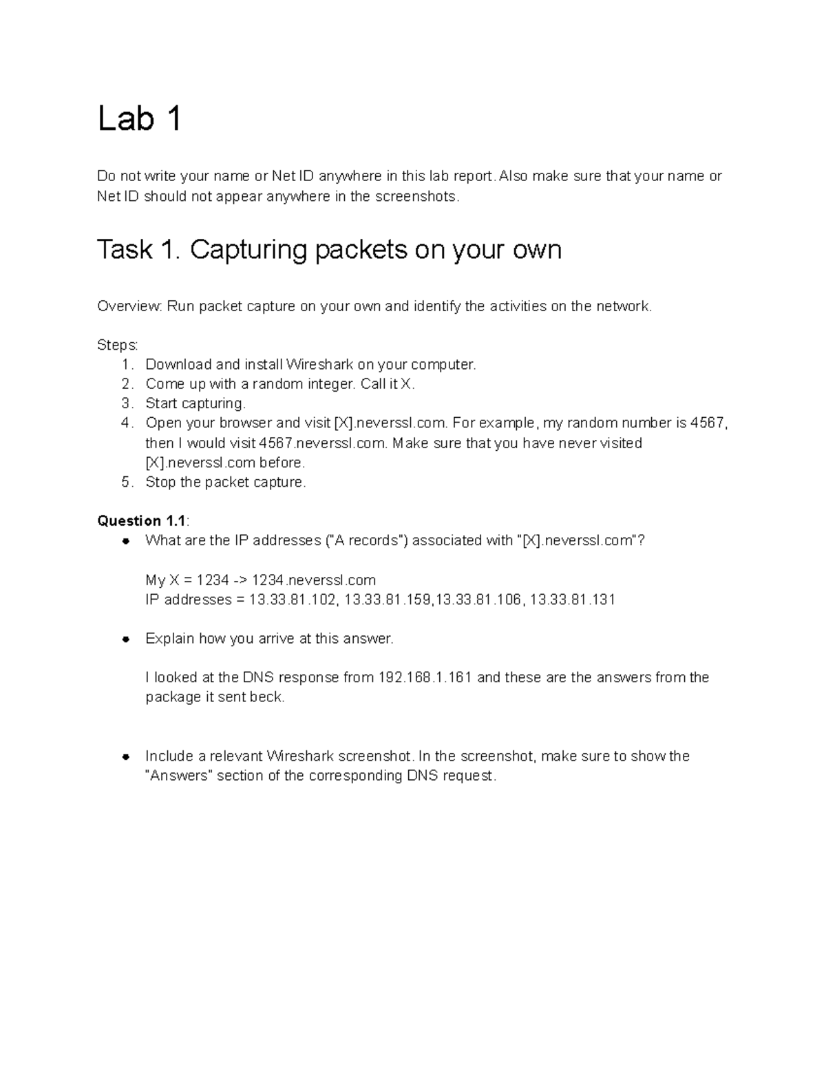 Lab1tw2396 for the first lab of this course Lab 1 Do not write your