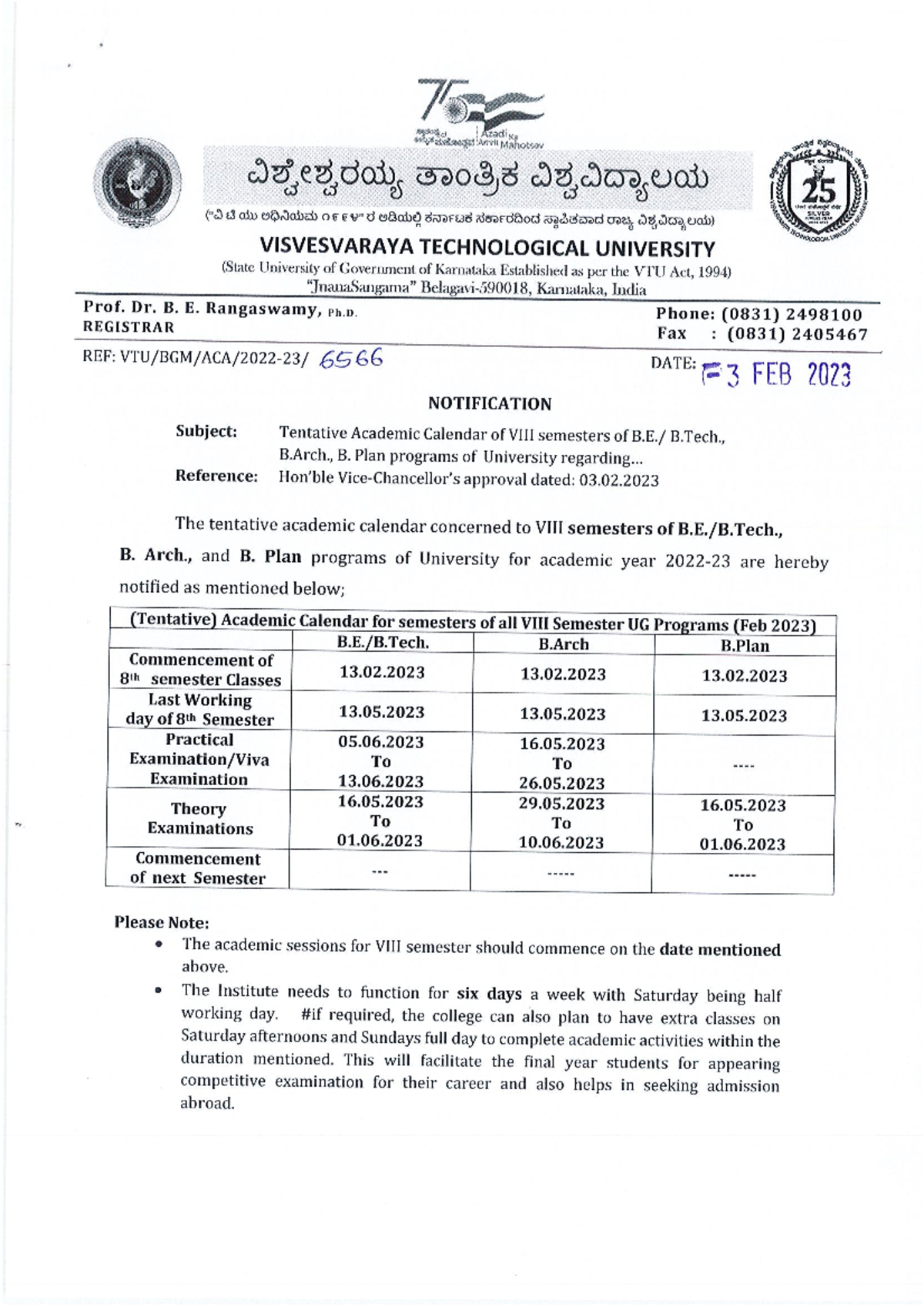 VTU Calendar OF Events Circular Computer Science Vtu Studocu