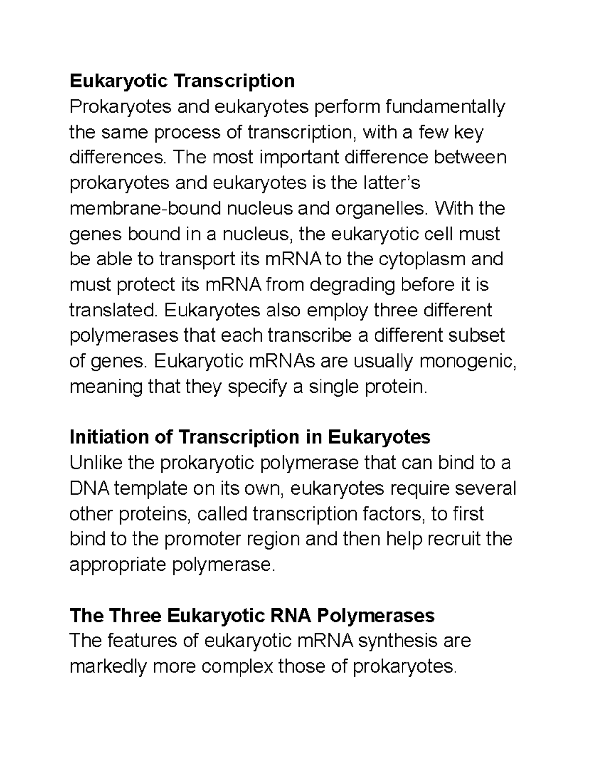 BIOL 1345 Module 13 Eukaryotic Transcription - Eukaryotic Transcription ...