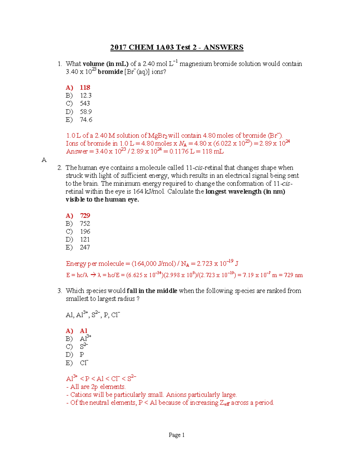 T2-fall2017-version 1 - Answers - 2017 CHEM 1A03 Test 2 - ANSWERS What ...