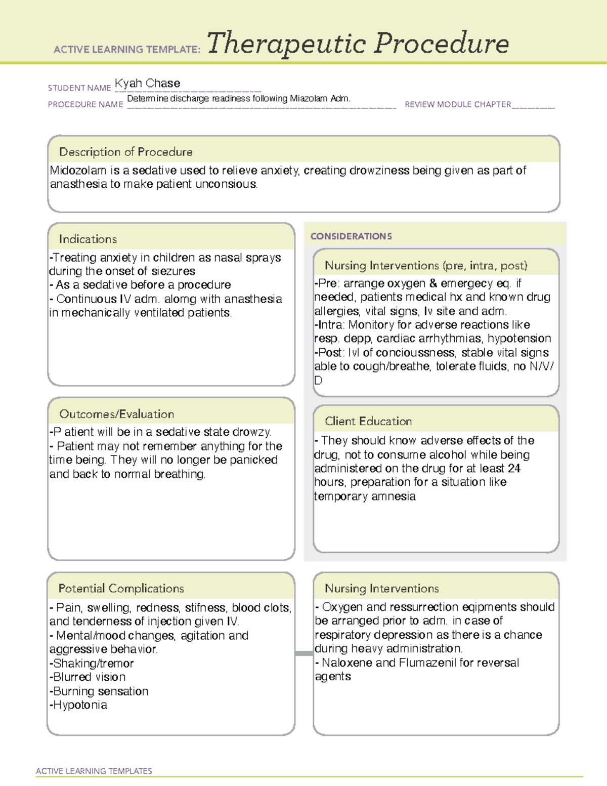 Therapeutic Procedure blank - NRSG 100 - Ivy Tech - Studocu