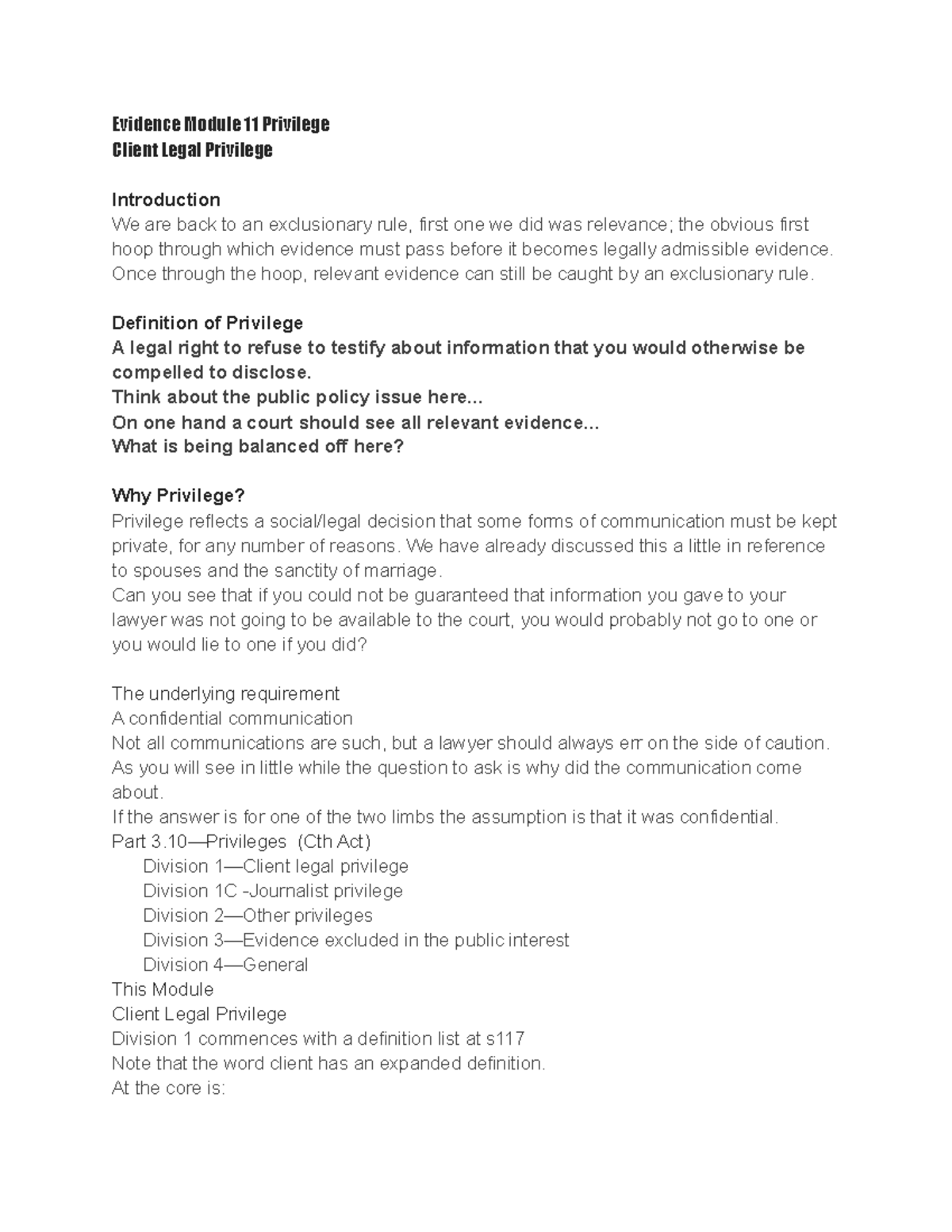 Evidence Module 11 Privilege - Evidence Module 11 Privilege Client ...