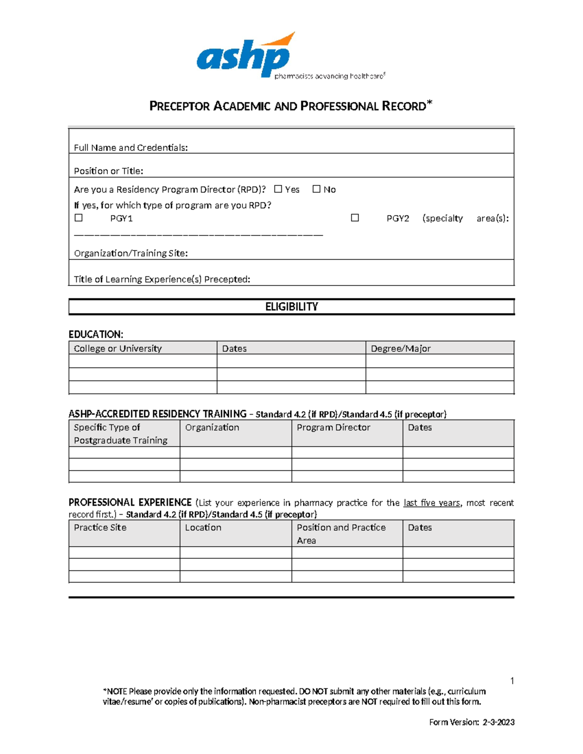 Apr-form - APR Form - PRECEPTOR ACADEMIC AND PROFESSIONAL RECORD* Full ...