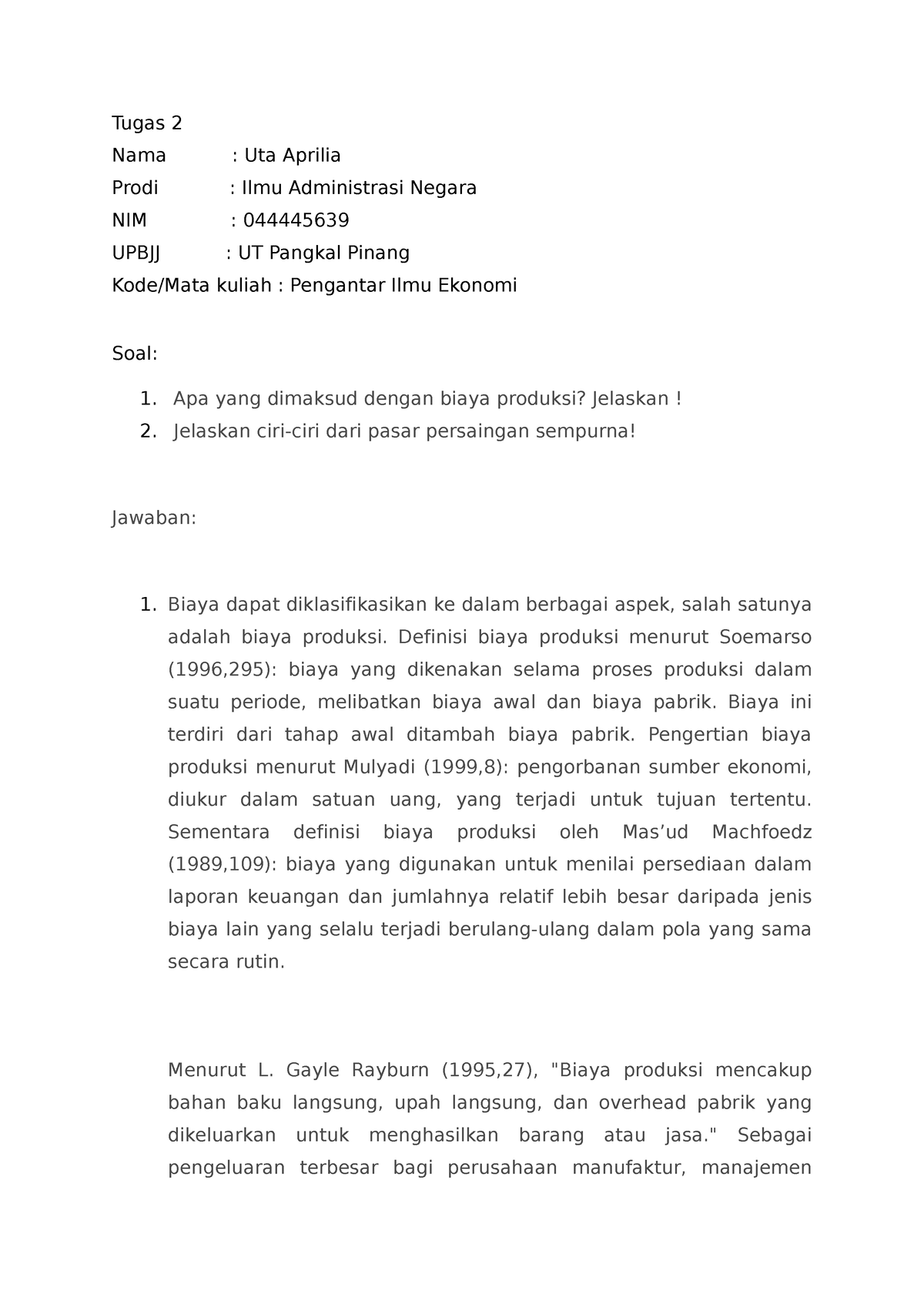 Tugas 2 Pengantar Ilmu Ekonomi Modul ISIP4112 - Tugas 2 Nama : Uta ...