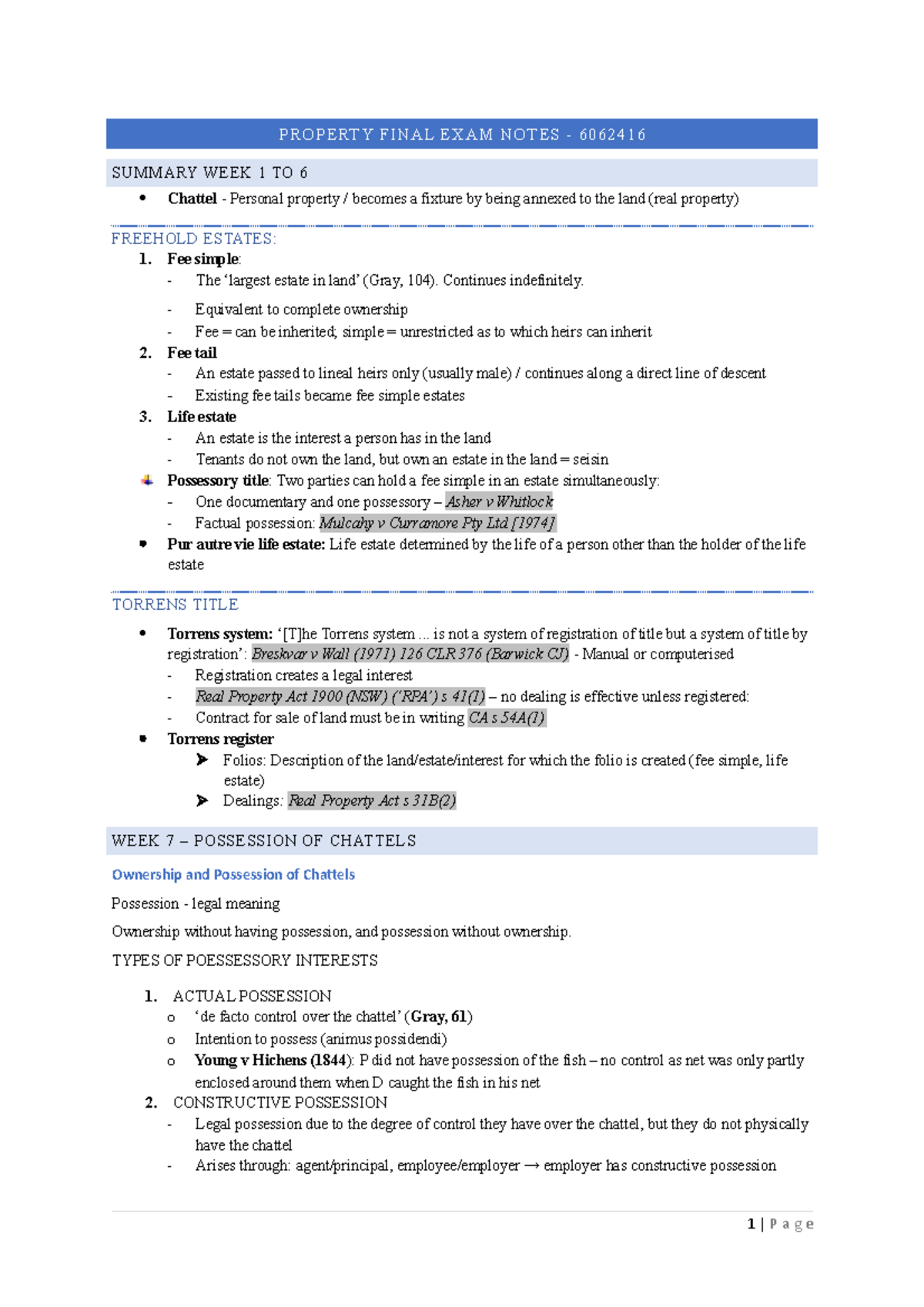 Property Final Exam Notes - Studocu