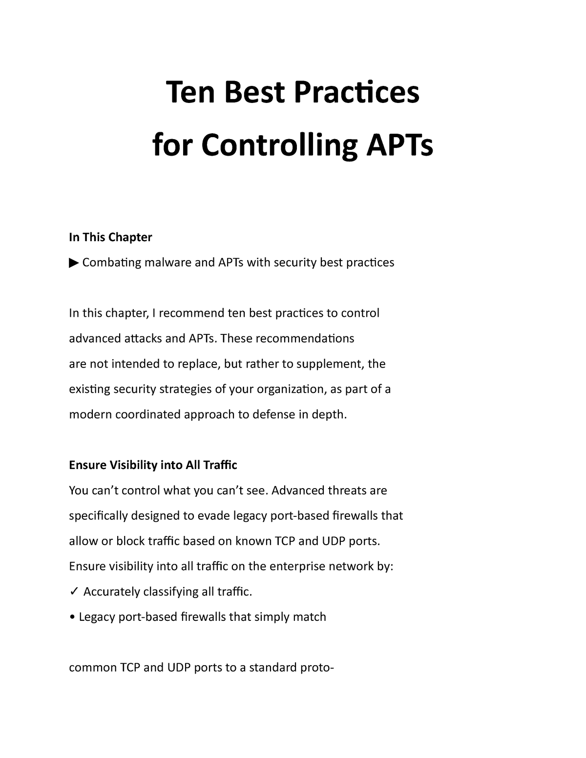 Ten Best Practices for controlling APTs Ten Best Practices for