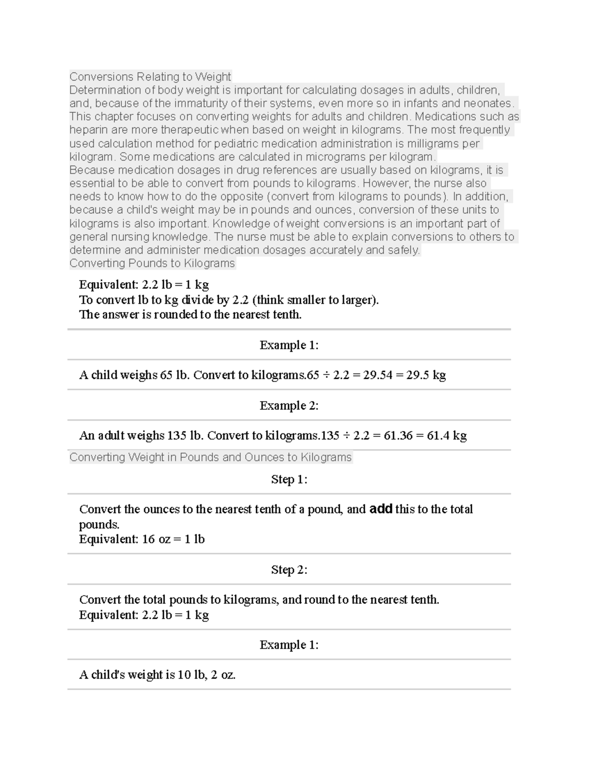 Conversions Relating to Weight - Conversions Relating to Weight ...