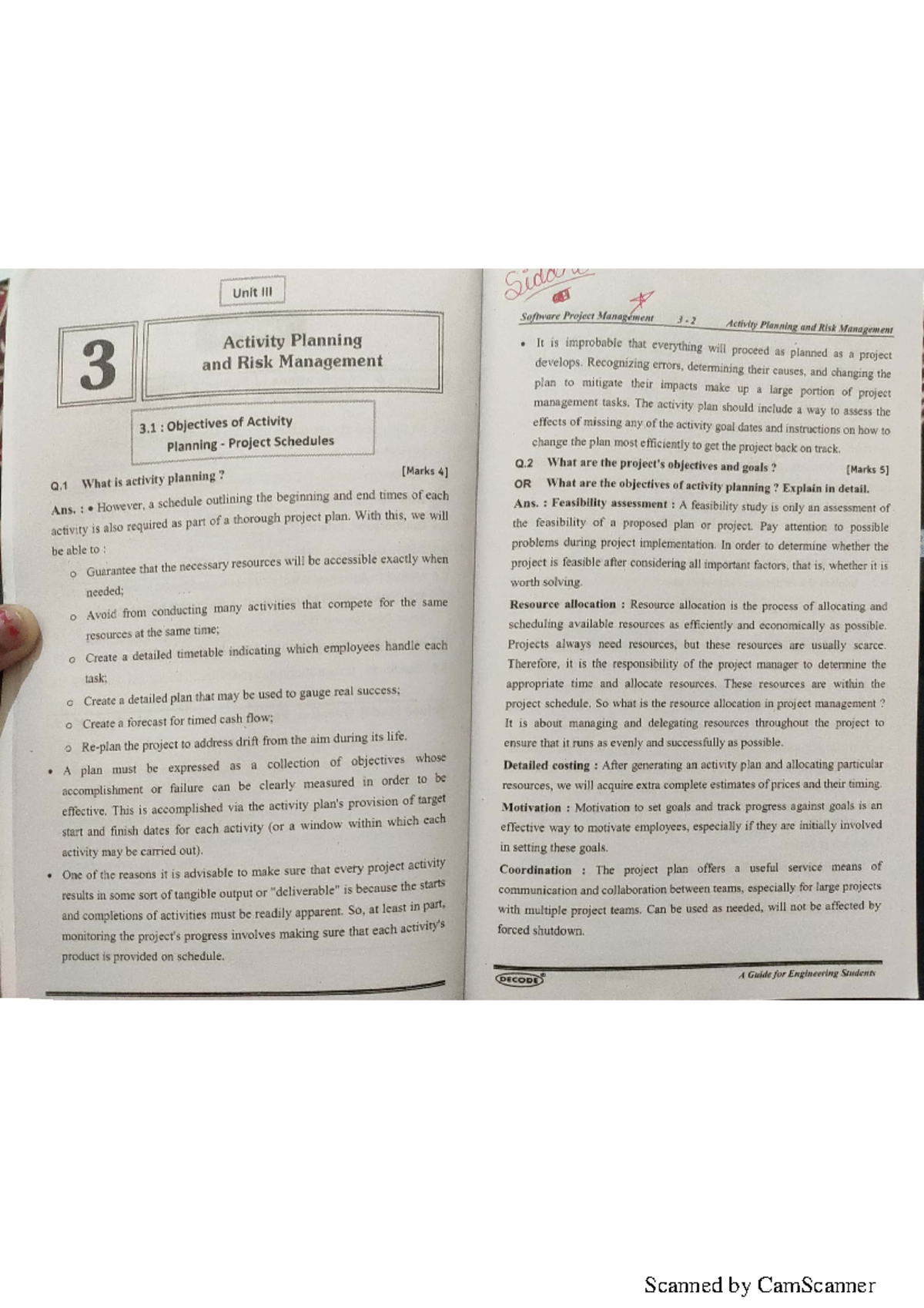 SPM Decode Unit Software Project Management Activity Planning and