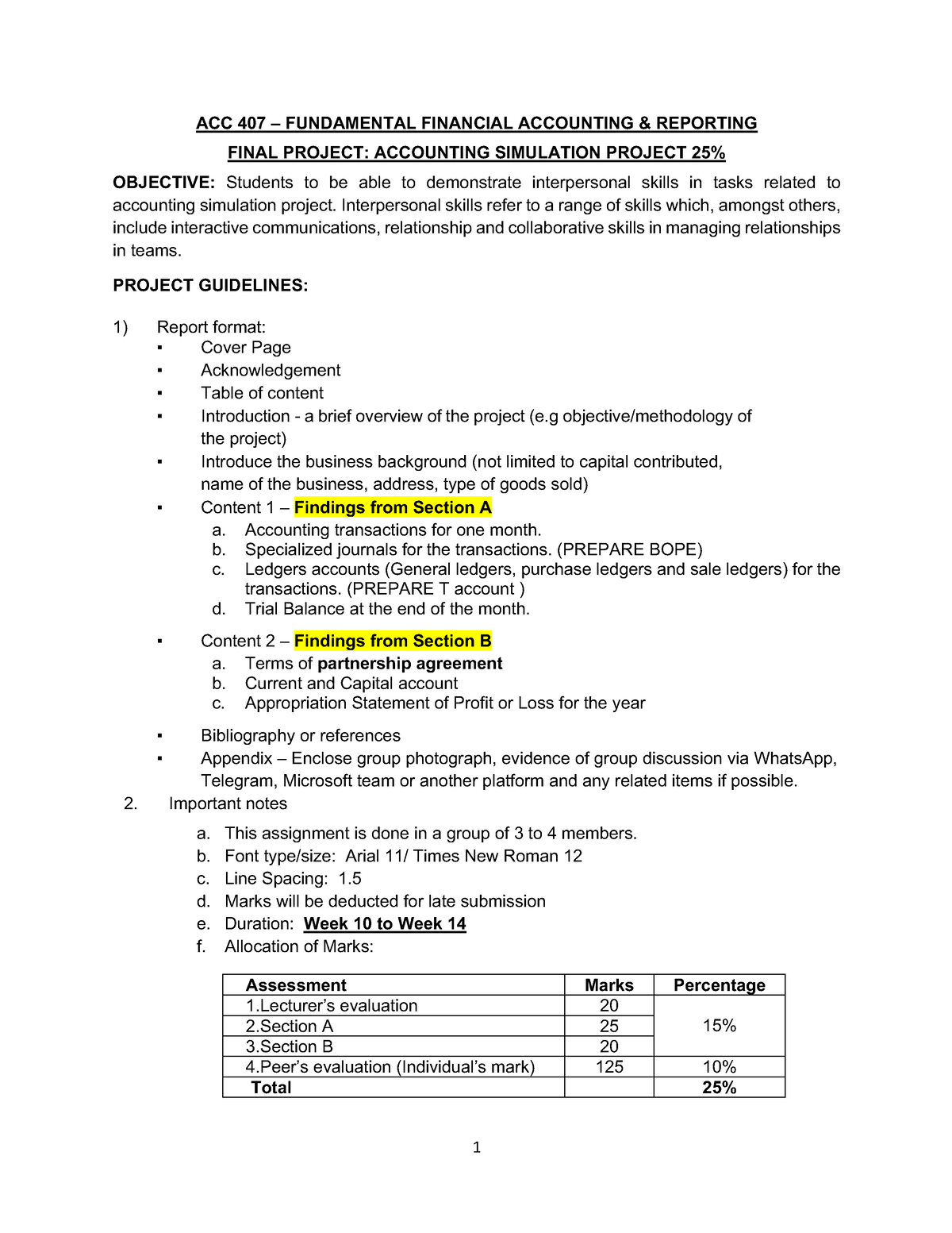 ACC407 Final Project ( Simulation) Instructions 2023 - ACC 407 ...