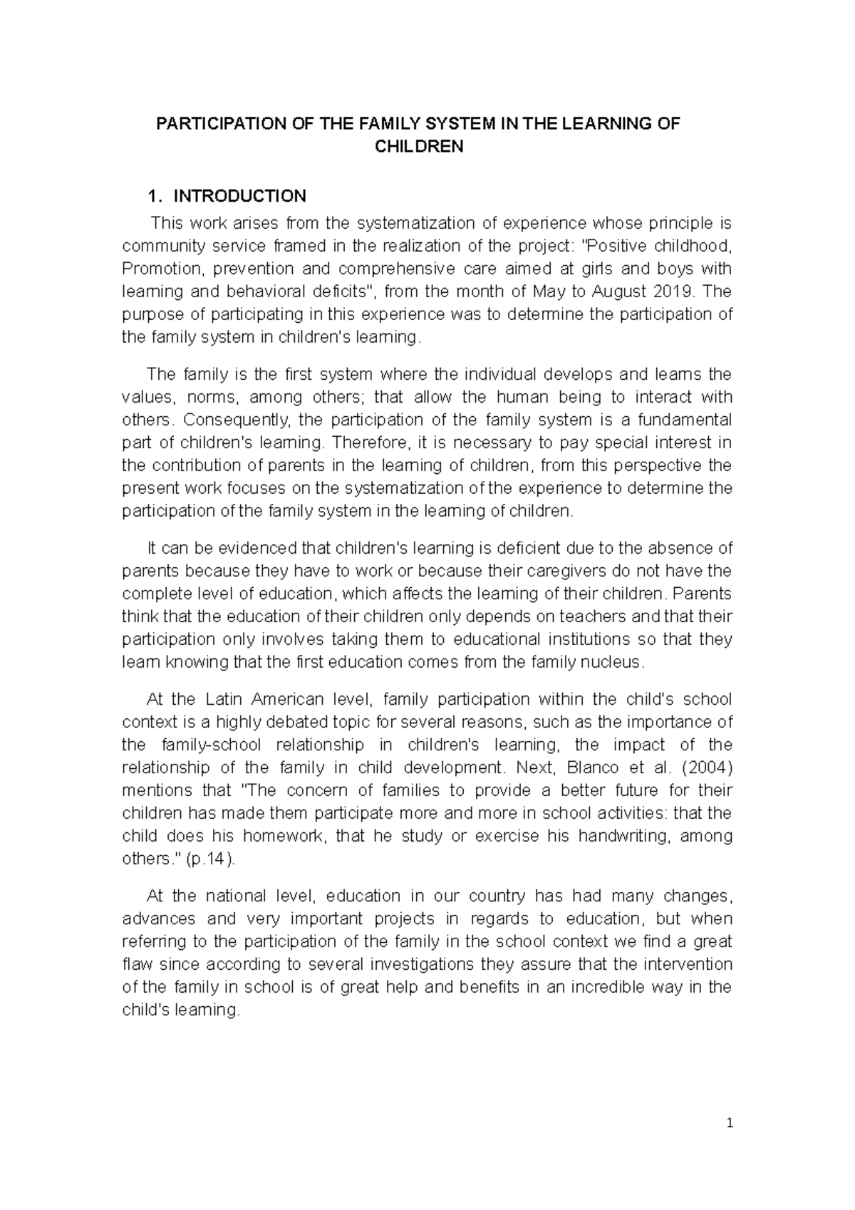 Participation OF THE Family System IN THE Learning OF Children ...