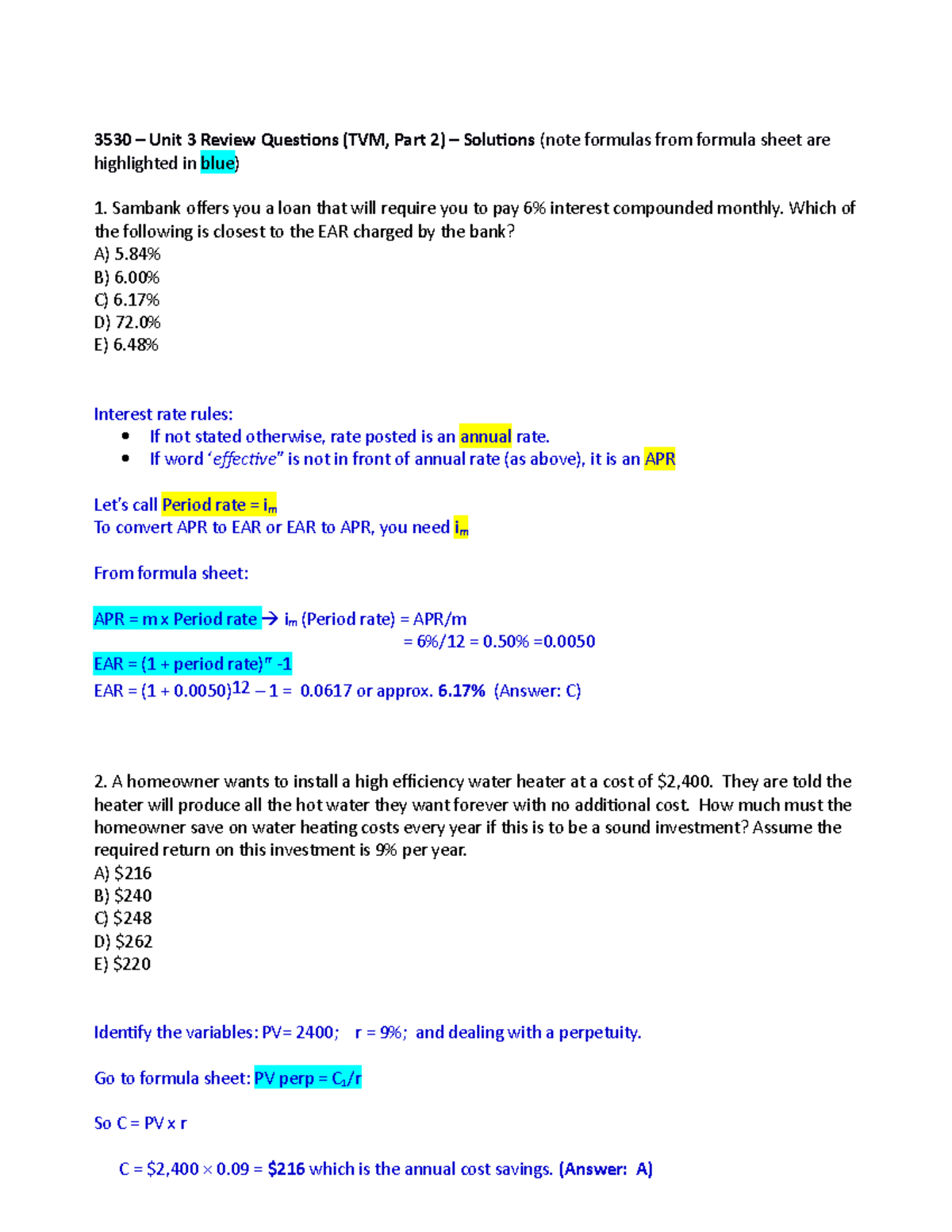 Unit 3 Review Questions Solutions (clean) 3530 Unit 3 Review