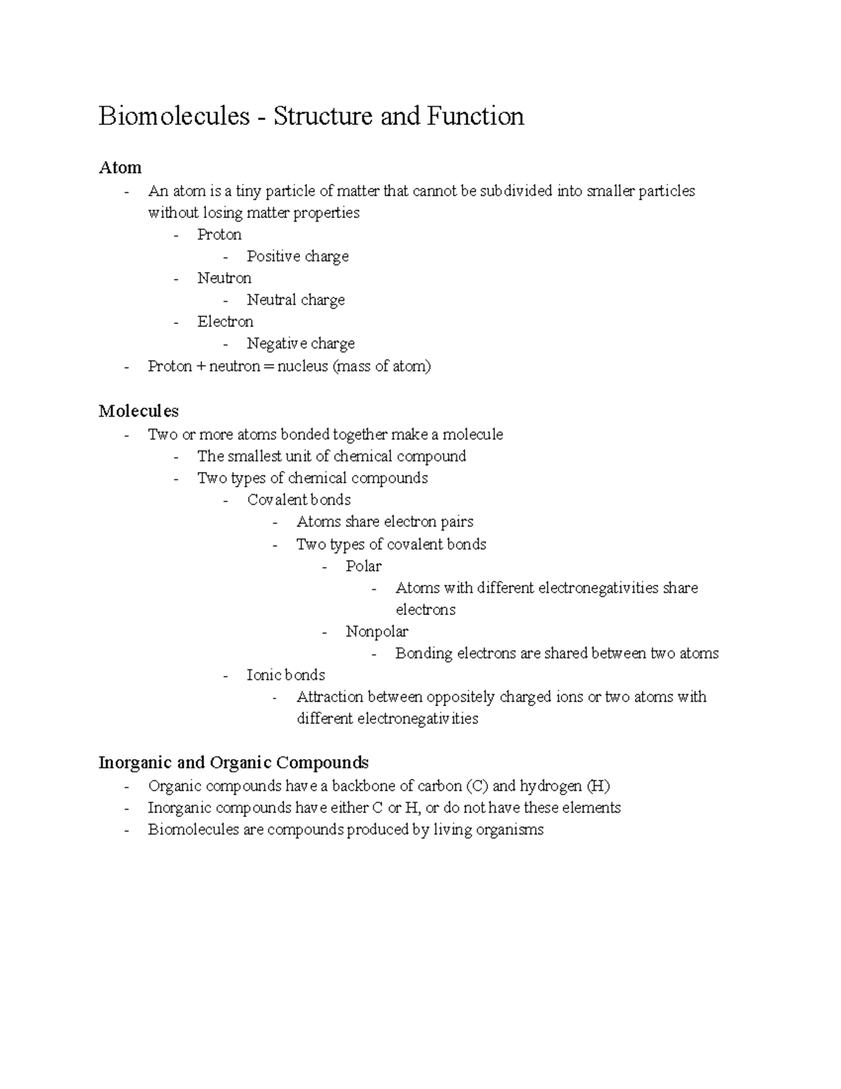 Biomolecules Structure and Function Biomolecules Structure and Function Atom An atom is a